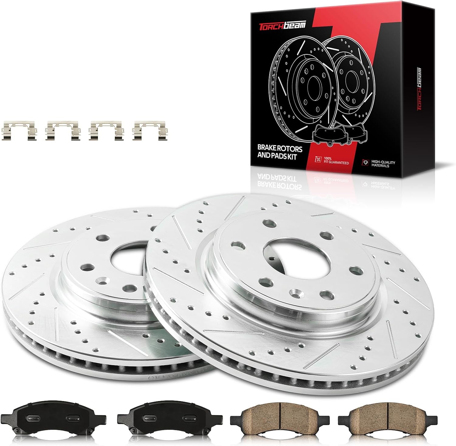 Torchbeam Front Brake Kit for 2009-2017 Traverse, 2007-2016 Acadia, 2008-2017 Enclave, 2007-2010 Outlook, 2017 Acadia Limited, Brake Pads and Rotors Kit Replacement 55150+D1169