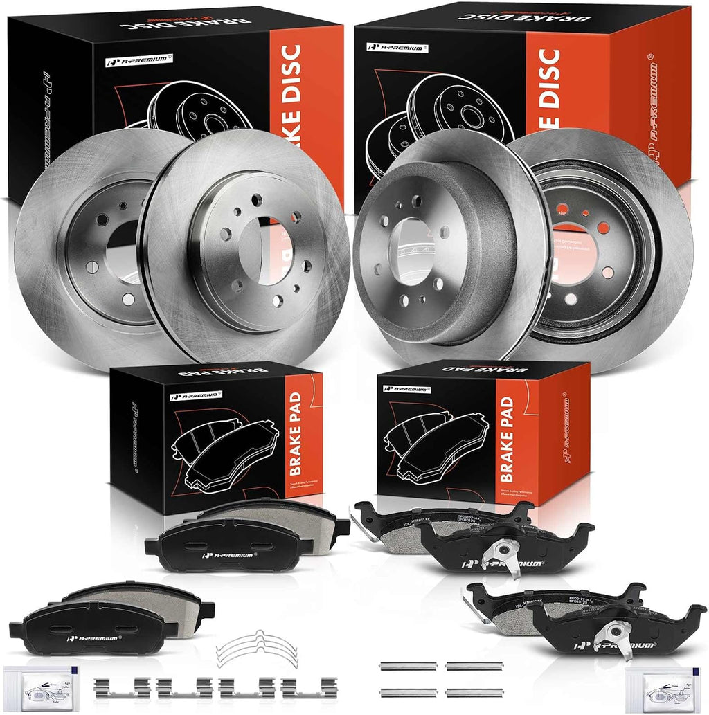 A-Premium Front and Rear Vented Disc Brake Rotors + Ceramic Pads Kit Compatible with Select Ford Models - F-150 F150 2009-2009, 12-PC Set