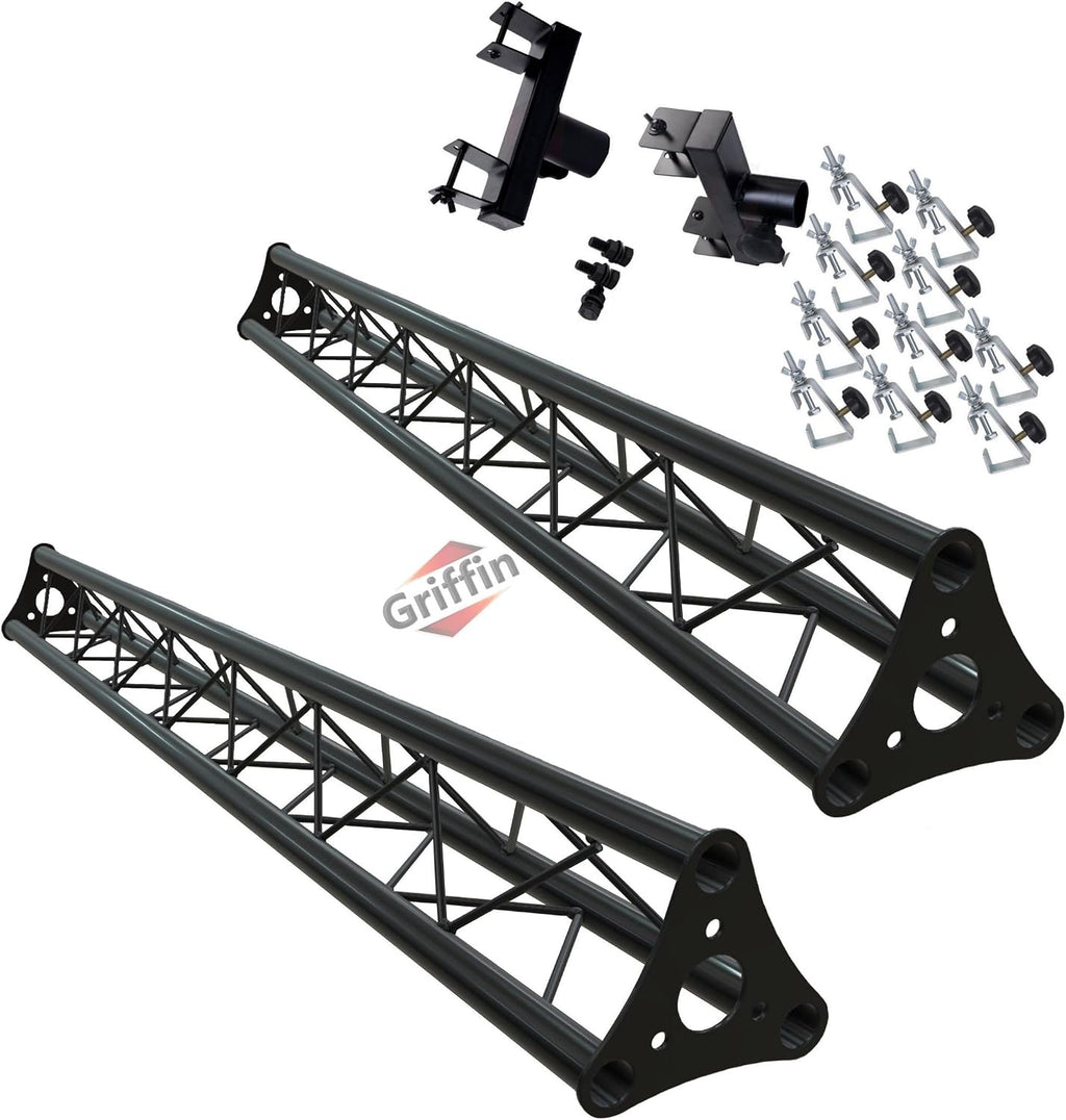 GRIFFIN Triangle Truss Extension Lighting System (Stage-MountPRO Series) – Installs on your Speaker Stands – DJ 2x Trussing Kit with C Clamps Mounting Brackets & Platform Hardware Set