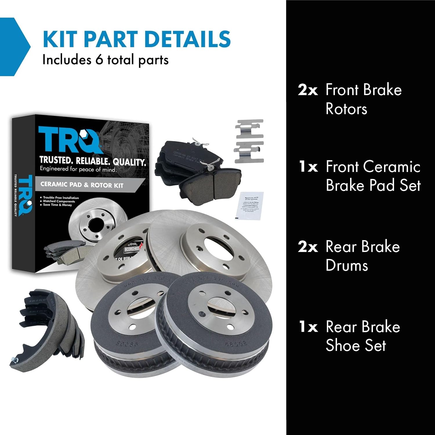 TRQ Front & Rear Posi Ceramic Disc Brake Pads Rotors Shoes & Drum Kit Set for Ford