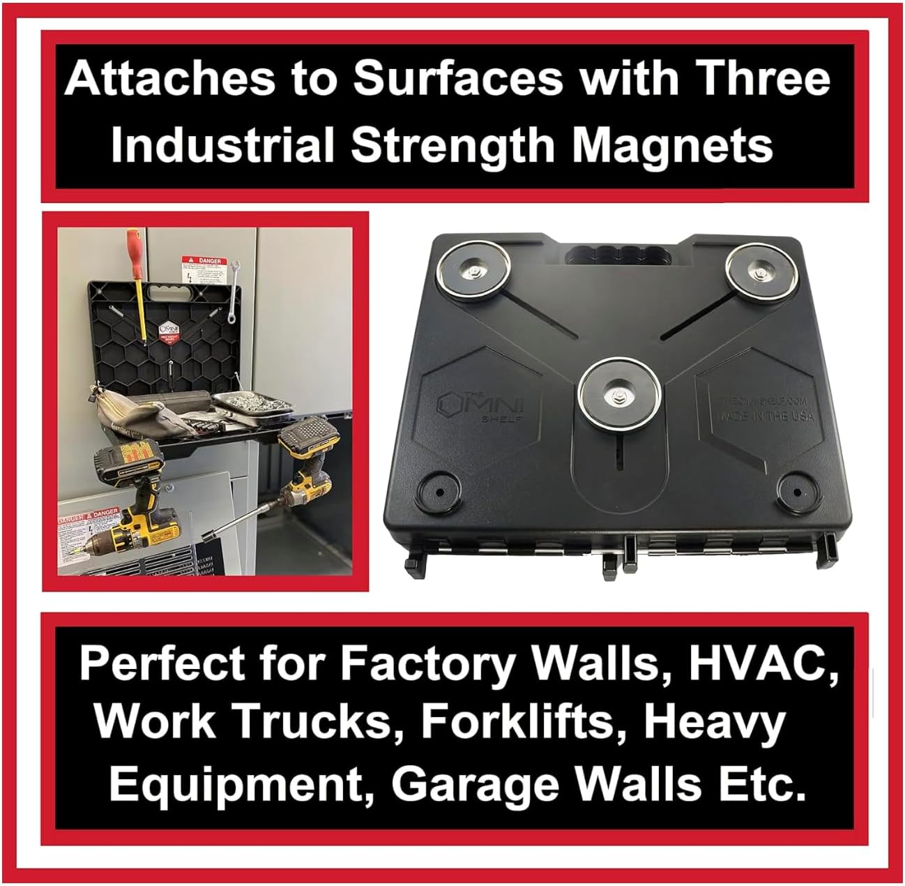 The OmniShelf Magnetic Portable Workstation + Toolbox, Computer & Laptop Stand, Multimeter Case, Utility Shelf w/ 40 lb Capacity, Hands Free Workstation Attaches to HVAC, Trucks & More (3 Count)