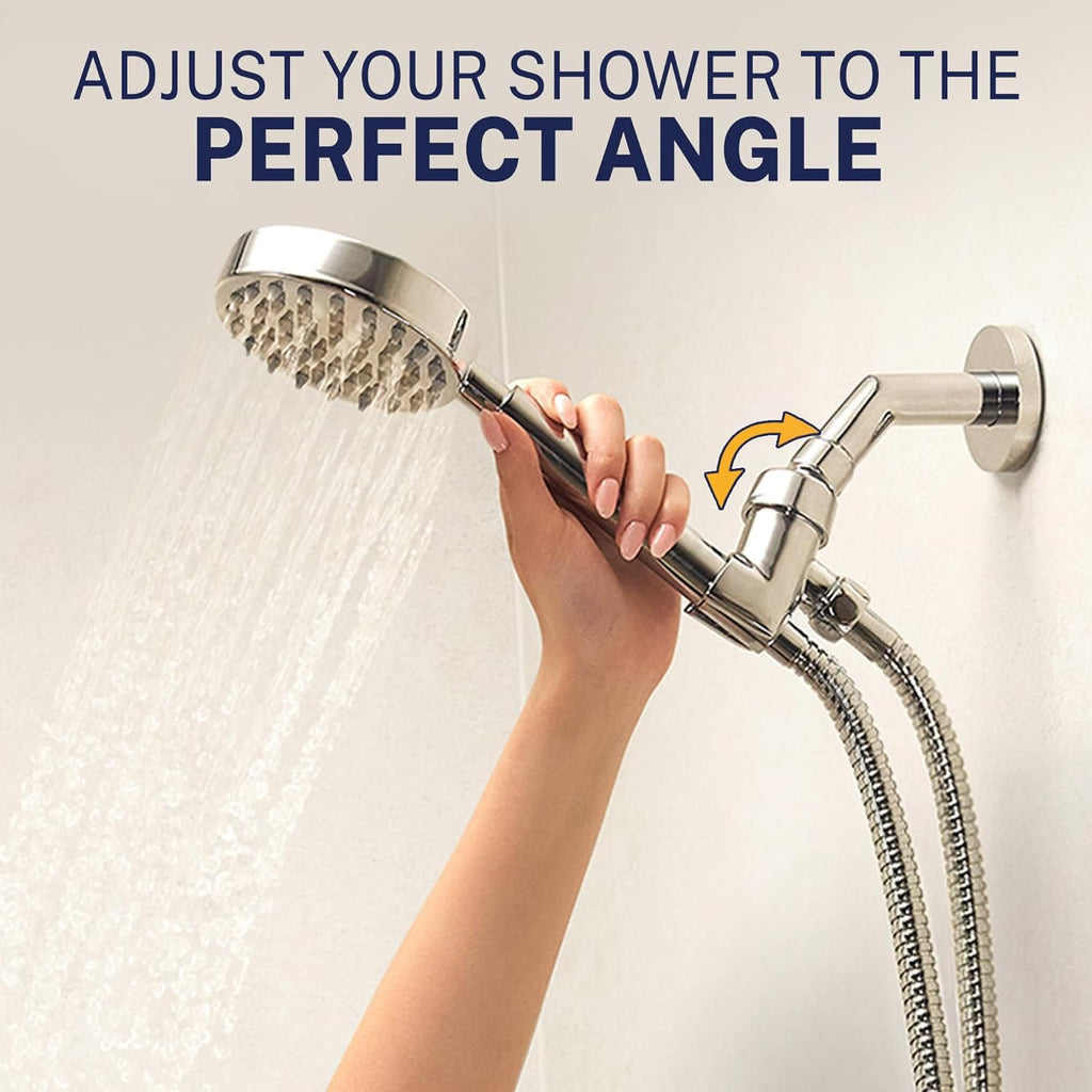 HammerHead Showers® Solid Metal LOW FLOW Handheld Shower Head with Hose and Brass Holder - BRUSHED NICKEL – Water Saving 1.75 GPM Detachable Shower Head - Adjustable Shower Wand Bracket & 6ft Hose