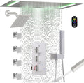 Brushed Nickel Dual heads Thermostatic Shower Faucets Set, 4-Way Shower System 14X20Inch LED Rainfall Shower Head with 6inch Wall Mount Showerhead and Dual-mode Handheld, 4 Jets with Shut-Off