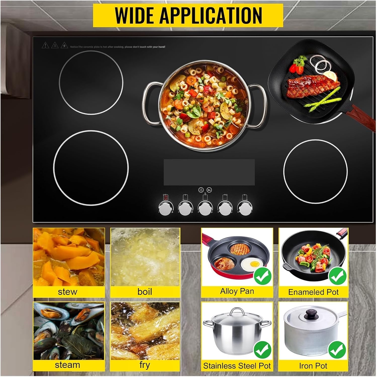 PacuM 2/4/5 Burners Built-in Induction Stove Top 11/12/30/35 IncH Ceramic Glass Electric Cooktop With 9 Power Levels (Color : Black, Size : 12in 110V), 1005004766413656