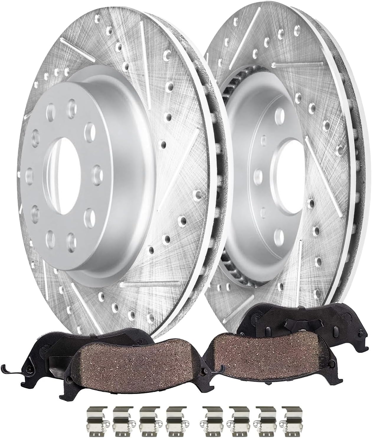 Detroit Axle - Front Brake Kit for Jeep 2018-2023 Wrangler, 12.99' inch Drilled and Slotted Disc Brakes Rotors Ceramic Brake Pads with Hardware 2019 2020 2021 2022 Replacement