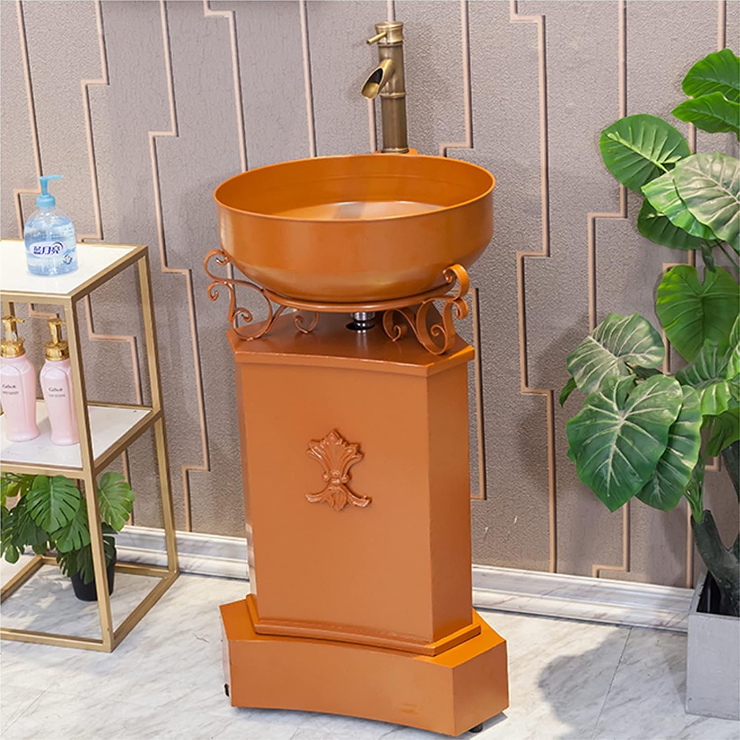 Free Standing Bathroom Vanity Unit, Industrial Style Wrought Iron Sink Bathroom Cabinet with Faucet and Drain 16.9 x 33.4 in,Orange