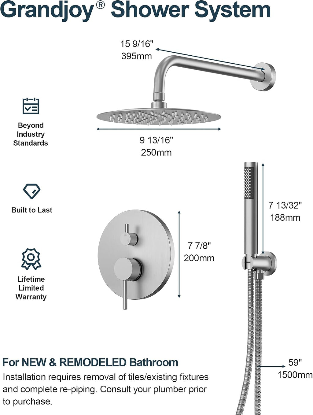 10 Inch Round Shower Faucet Set, High Pressure Rainfall Shower Head and Handheld Sprayer Combo, Brushed Nickel