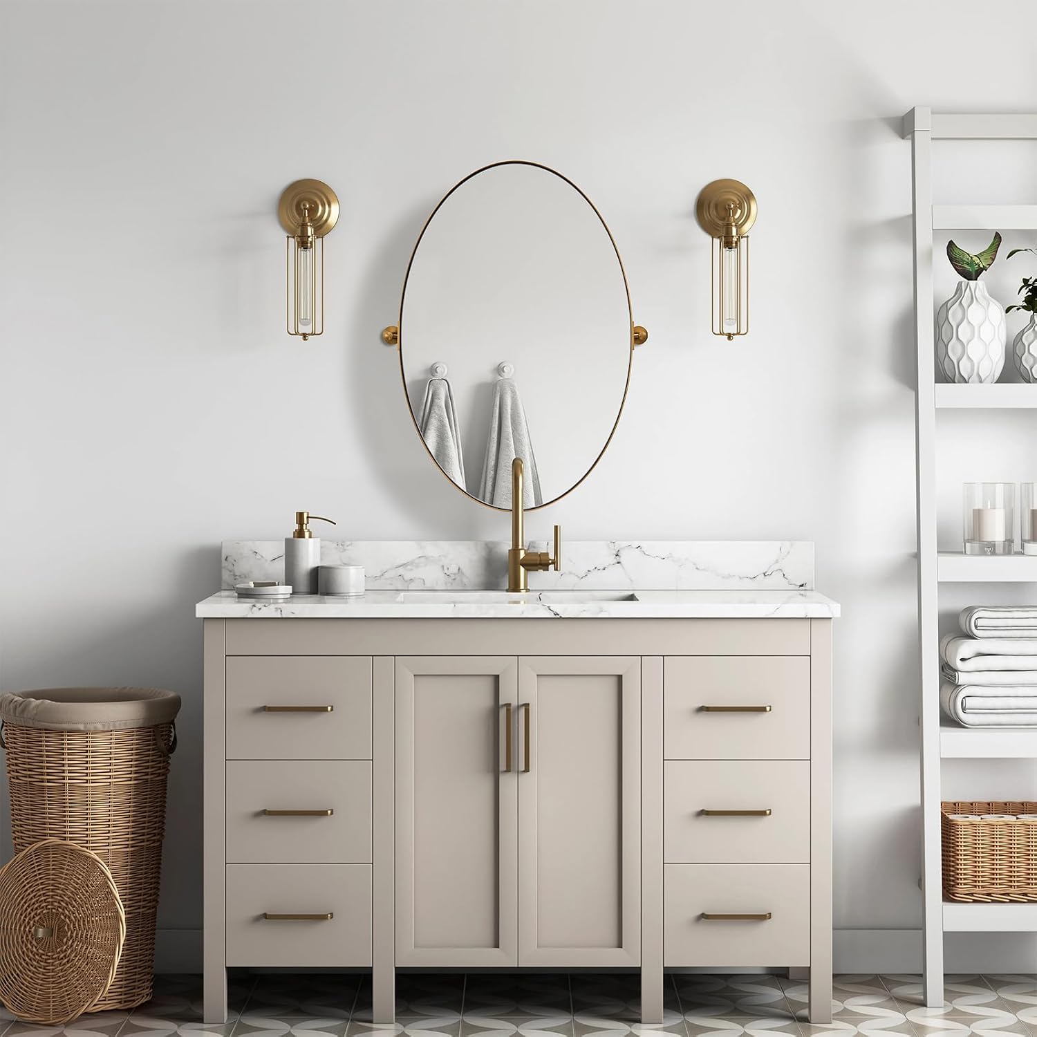 MOON MIRROR Gold Oval Mirror, Oval Pivot Mirror for Bathroom, Brass Oval Vanity Mirror for Wall, Oval Mirror for Bathroom, Brushed Gold Tilting Bathroom Pivoting Mirror(Overall 25.37' x 30')