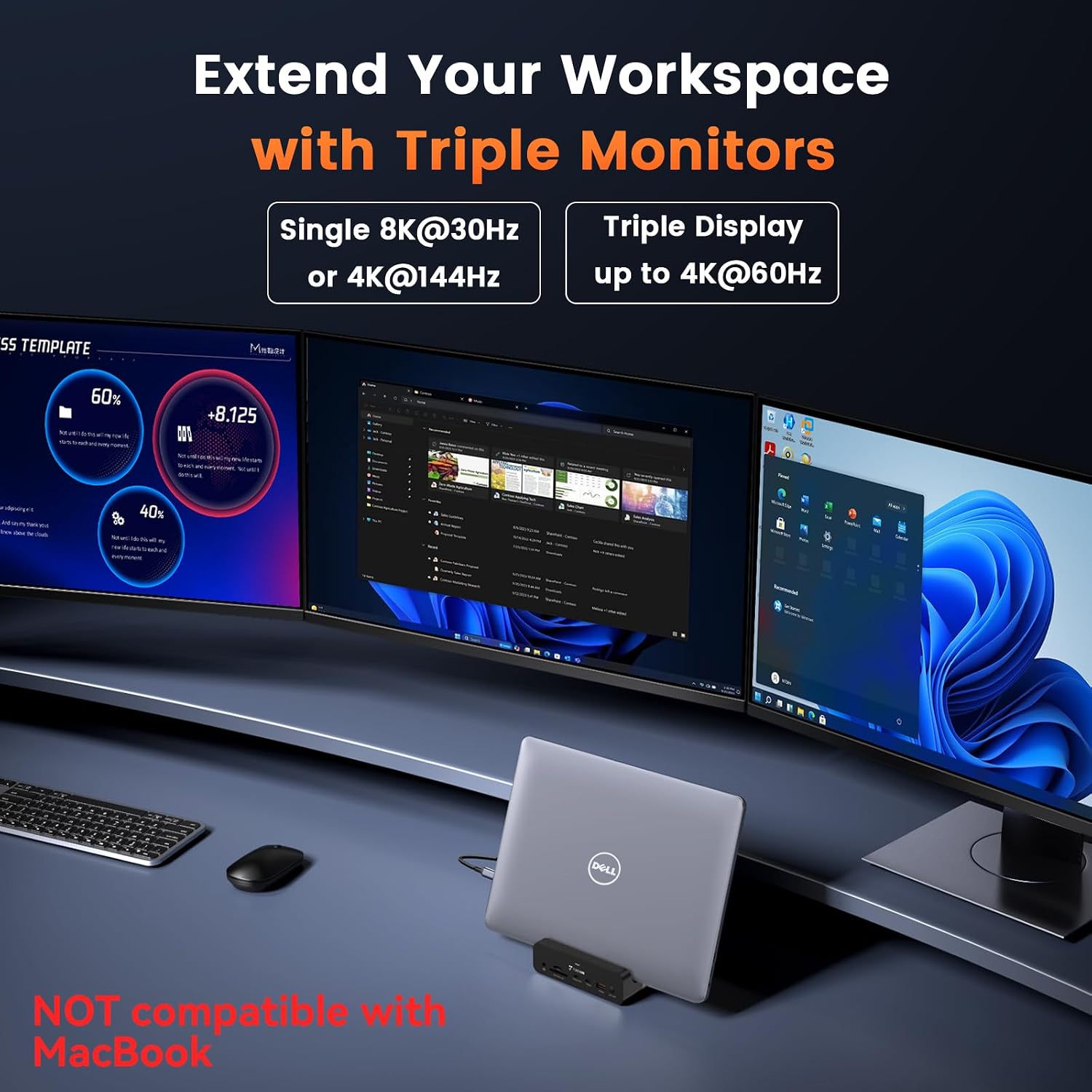 TobenONE 18-in-1 Triple 4K@60Hz Monitor Docking Station with 150W Power Supply, USB C Laptop Docking Station Stand(Single 4K@144Hz), 2.5Gbps Ethernet, 2 HDMI & DP, 8 USB, for Windows&ChromeOS