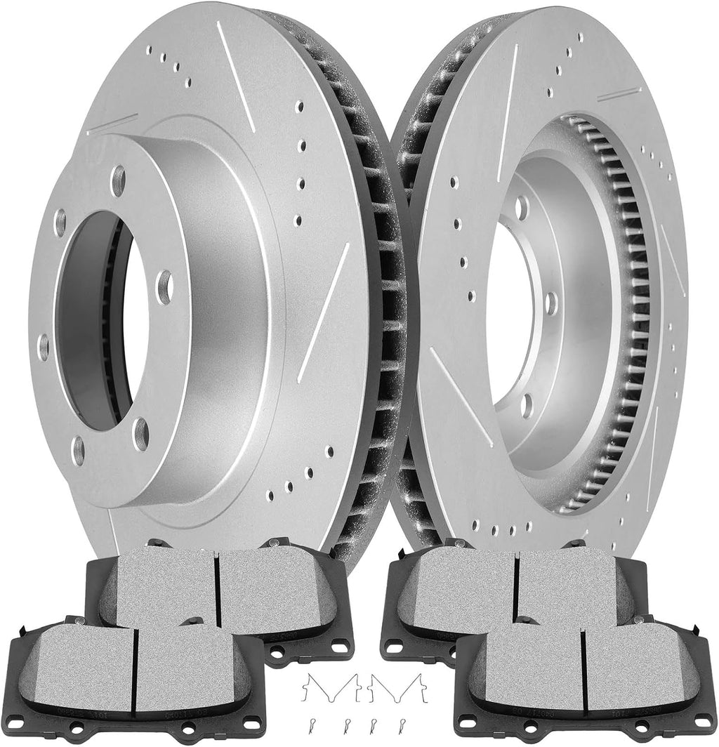 SCITOO Brake Kits - (2) Front Drilled and Slotted Brake Rotors (4) Ceramic Pads for 2003-2009 for Toyota 4Runner,2007-2014 for Toyota FJ Cruiser,2005-2018 for Toyota Tacoma