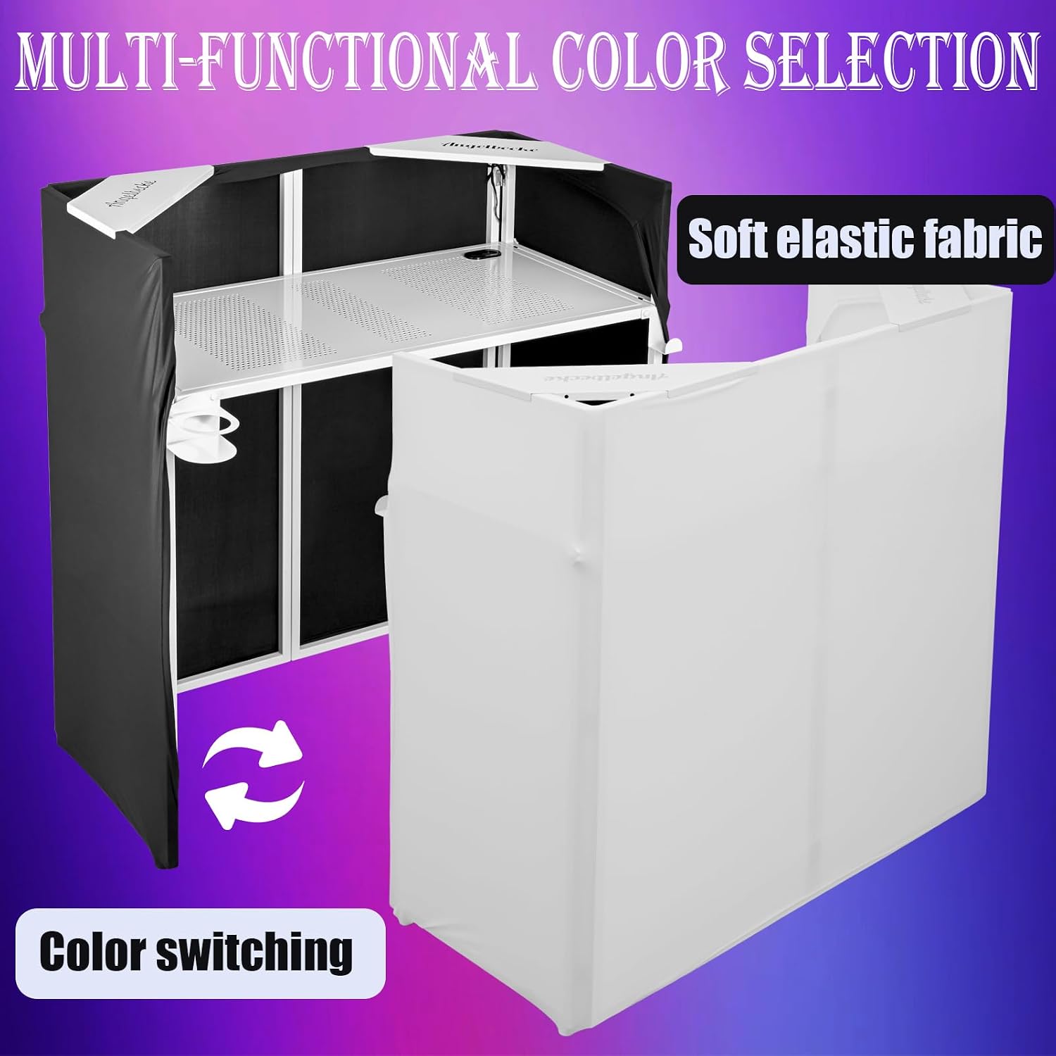 Portable DJ Booth Facade,DJ Table,Heavy-Duty DJ Table Stand Portable Booth,Iron Plate Surface DJ Facade Booth,with Carry Bag & Hook & Cup Holder (41.3'L x 20.4'W x 43.3'H)