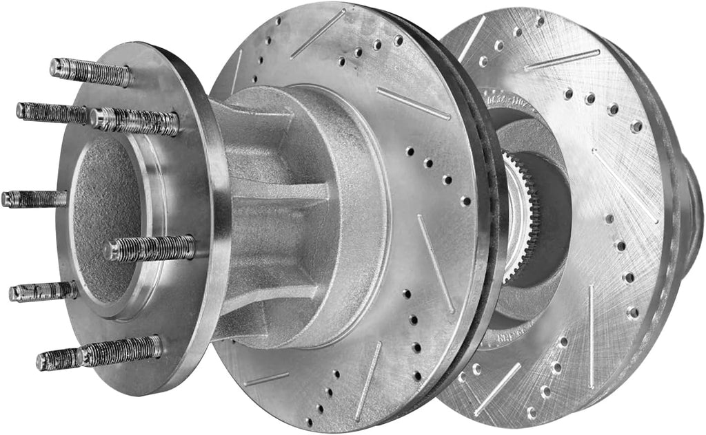 Detroit Axle - Brake Kit for 2013-2022 Ford F-350 Super Duty Rear Wheel Drive [DRW] Drilled Slotted Disc Brake Rotors Brakes Pads: 14.29' inch Front & Rear Rotors