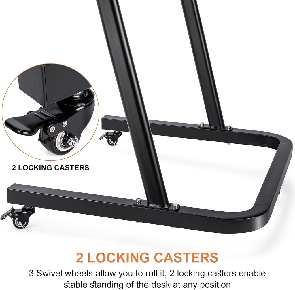 CXWXC Indoor Cycling Desk - Adjustable Height Bike Deak Laptop Stand Non-Slip Surface - Portable Bike Trainer Fitness Desk with Lockable Wheels