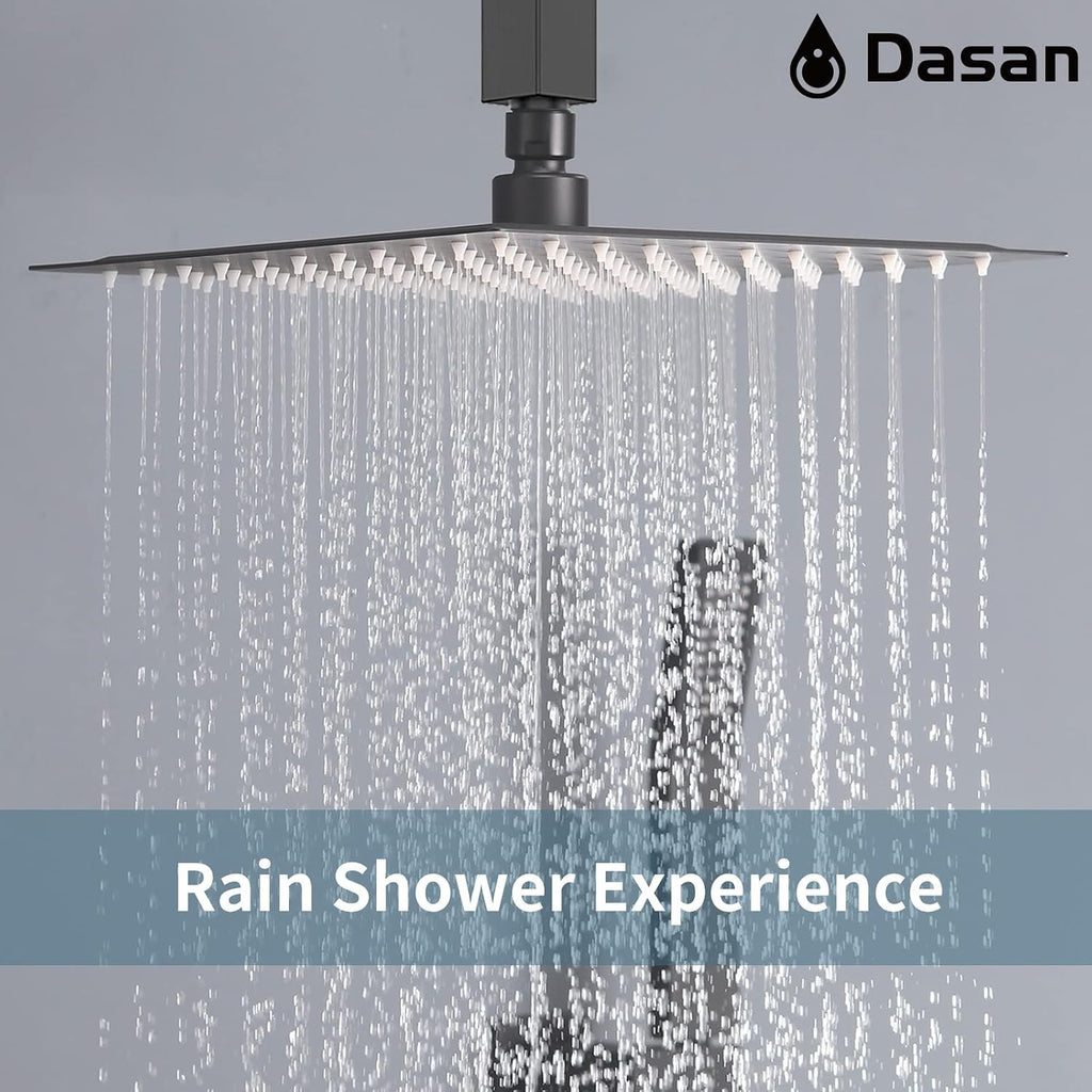 Matte Black Shower System with 4 PCS Shower Body Spray Jets & 12'' Ceiling Shower Head & Handheld Spray, DASAN Full Body Shower Faucet System with Jets Rainfall Shower Combo Set, SA-SS03BMB-S12C