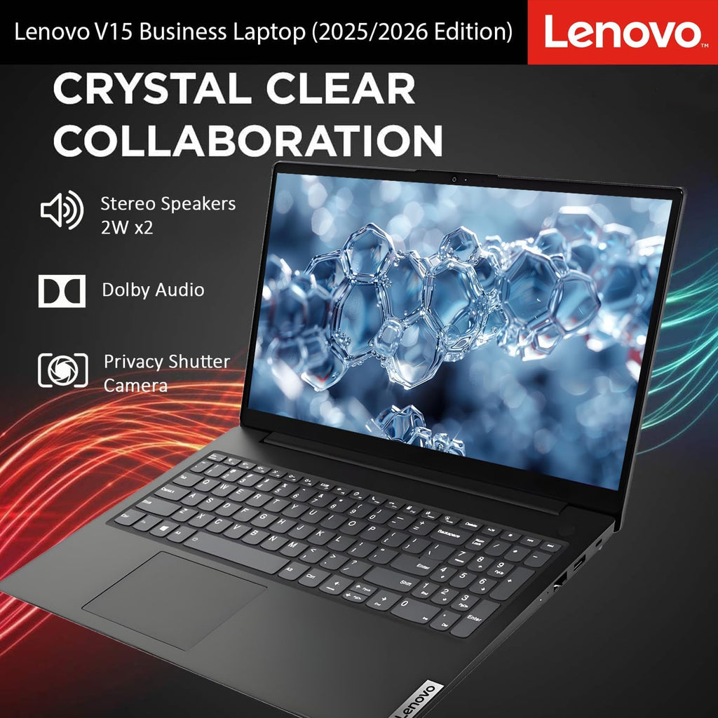 Lenovo Newly Released V15 Business Laptop(2025/2026 Edition) with Microsoft Office, Intel Powerful CPU, 16GB RAM, 256GB SSD, 15.6' FHD Display, Ultra Quiet Design, Long Battery Life, Windows 11, WOWPC