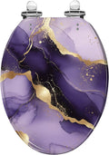 Elongated Toilet Seat Purple marble gold stripes alcohol ink Luxury violet black watercolor Resin Toilet Seat Slow Quiet Close Lid with Quick-Release Hinges Cover Bumpers Easy to Clean Install