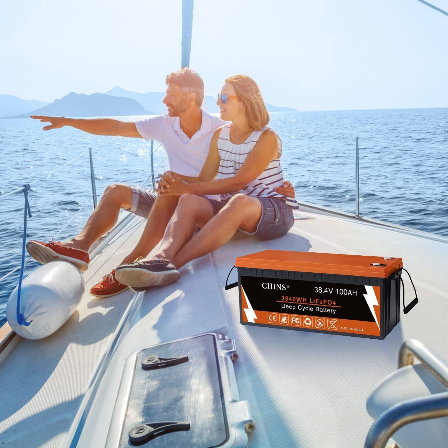 CHINS 36V 100Ah Lithium Golf Cart Battery, Bluetooth LiFePO4 Battery, Built in 200A BMS, Peak Current 1000A, Includes 36V 10A Lithium Charger, Perfect for Golf Carts, Marine etc