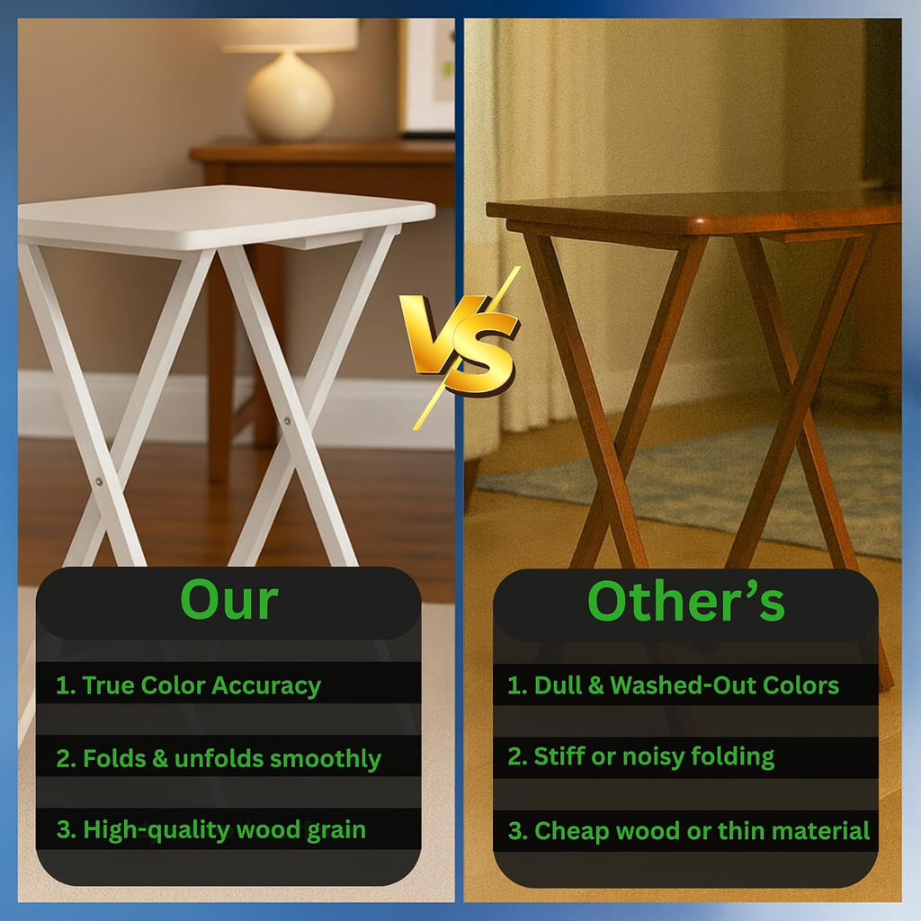 5 Piece Solid Wood Portable Tray Table Set White Folding Adjustable Decorative Lightweight Laptop Stand Compact Computer Desk Multipurpose Gaming Workstation and Versatile Snack Table