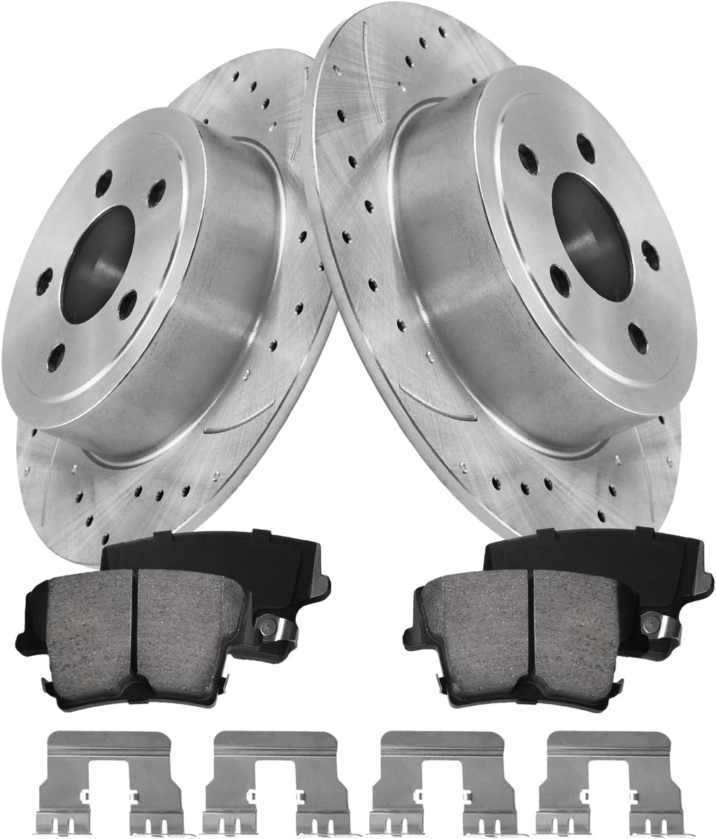 Rear Brake Pads And Rotors Kit Compatible With 2006-2020 Dodge Charger, 2009-2018/2020 Challenger, Automotive Replacement Brake Kits 53021 D1057-7964 Drilled And Slotted Rotors 320mm(12.6in)