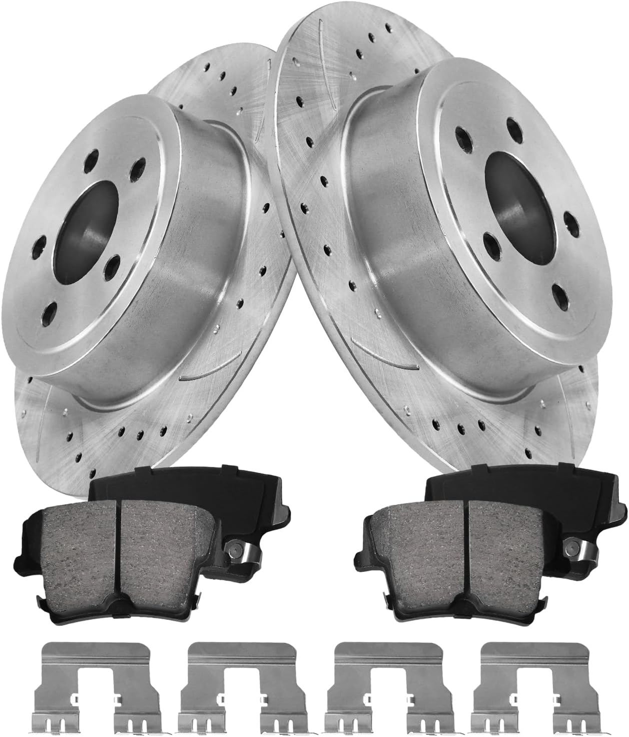 Rear Brake Pads And Rotors Kit Compatible With 2006-2020 Dodge Charger, 2009-2018/2020 Challenger, Automotive Replacement Brake Kits 53021 D1057-7964 Drilled And Slotted Rotors 320mm(12.6in)