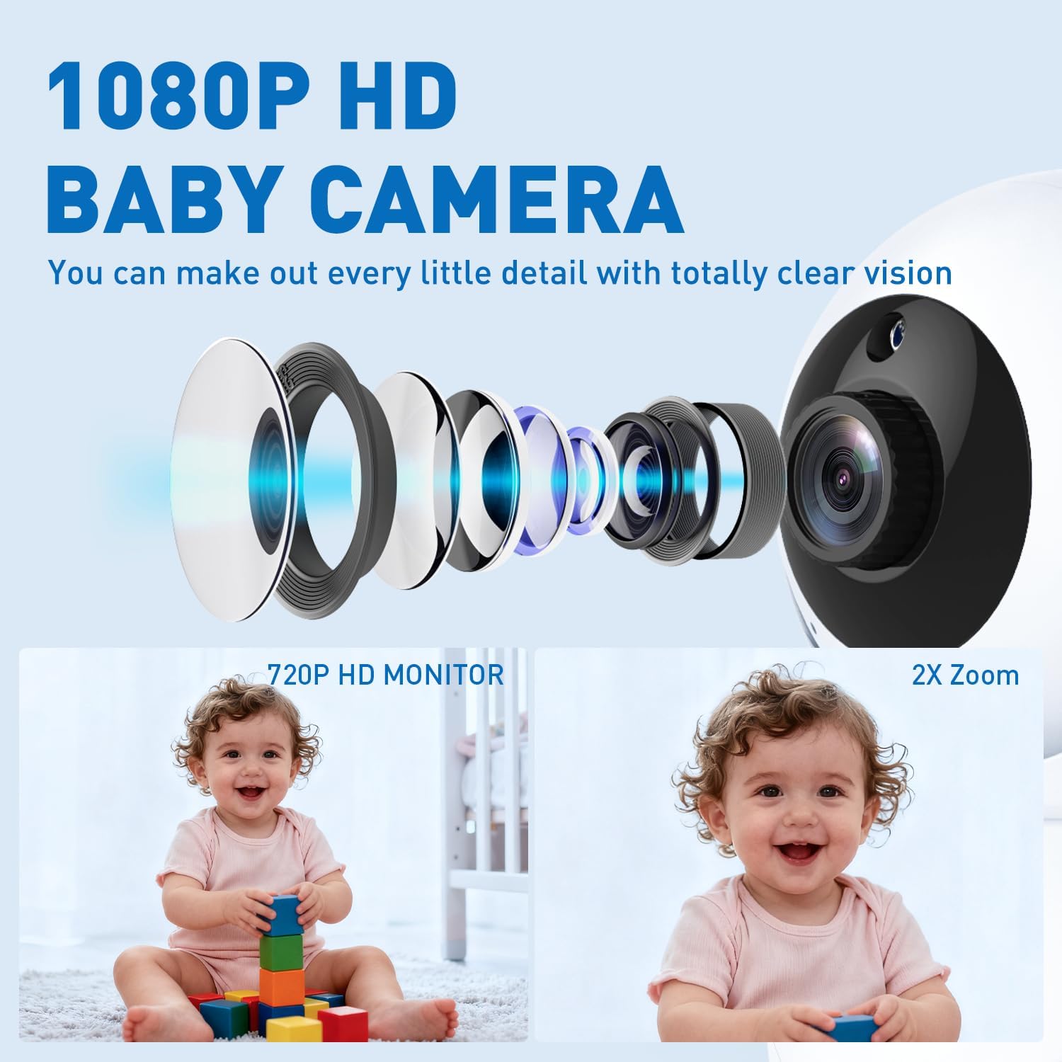 HelloBaby 5.5' 720P HD Baby Monitor with 4 Cameras,Split Screen Display,Video Baby Monitors,No WiFi,Remote Pan/Tilt/Zoom,Night Light,4000mAh Battery,Wide View,Ideal for Twins/Multiple Children
