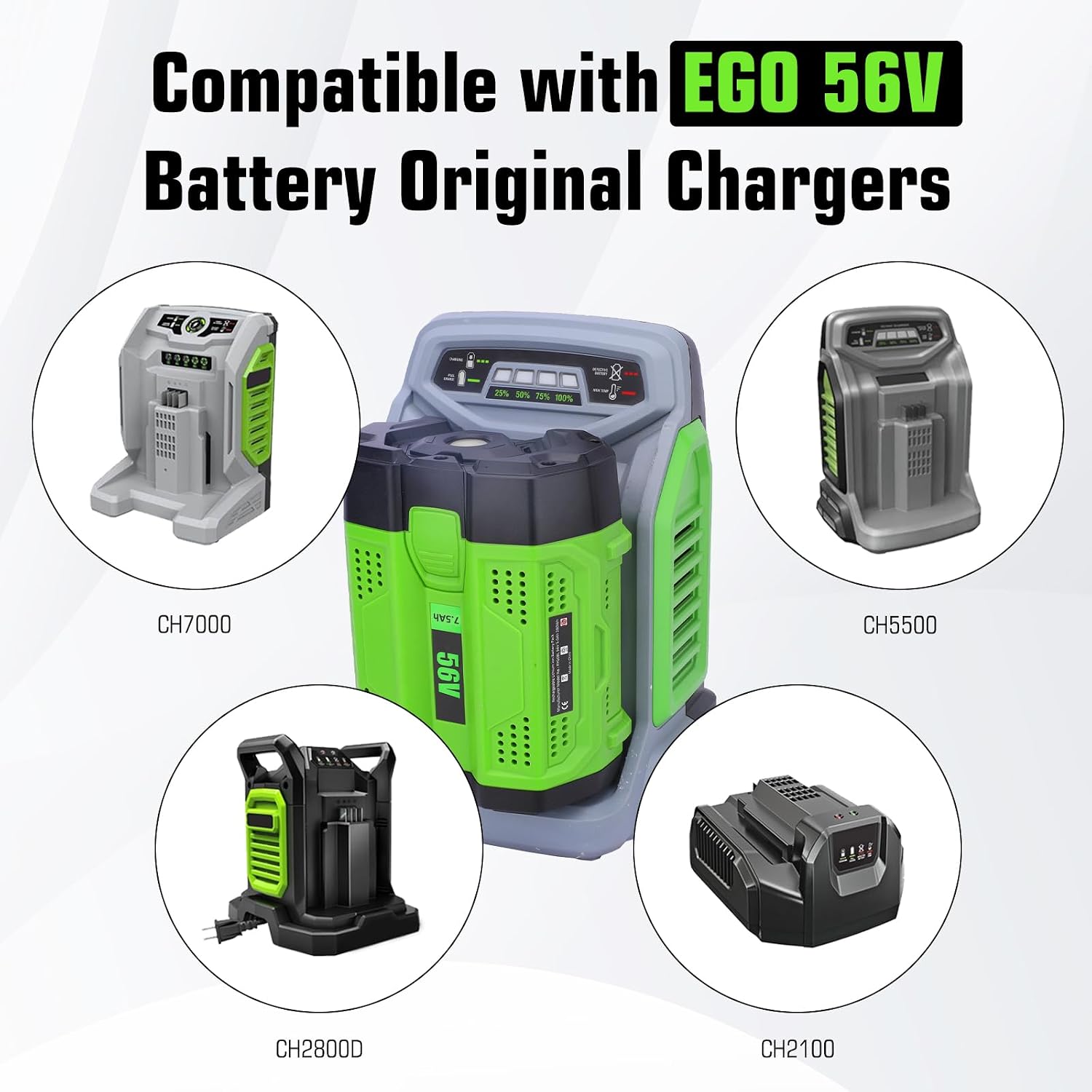 Dosctt 2 Packs 7500mAh 56V Lithium Ion Battery Replacement for EGO 56V Battery Compatible with All EGO 56V Battery Power Tools CS1604 CS1804 CS1403 HT2400 LB6504 PH1400 Tools Battery