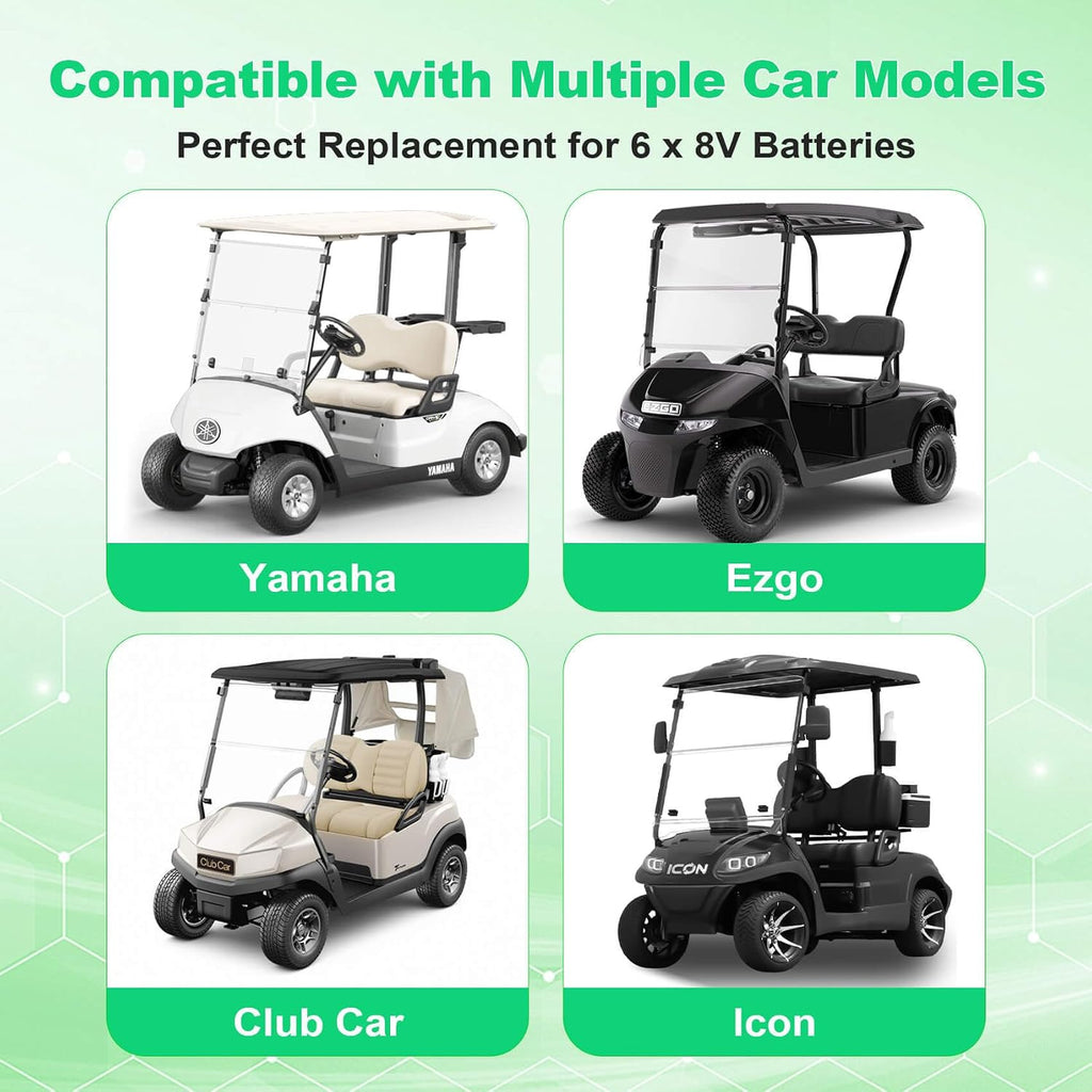 48V 100AH Golf Cart Batteries,48V Lithium Battery Golf Cart with 58.4V 18A Charger and LCD Bluetooth Monitor,Peak Current 1000A,Built-in Smart 200A BMS,Perfect for Golf Carts,Solar Energy,Off-Grid