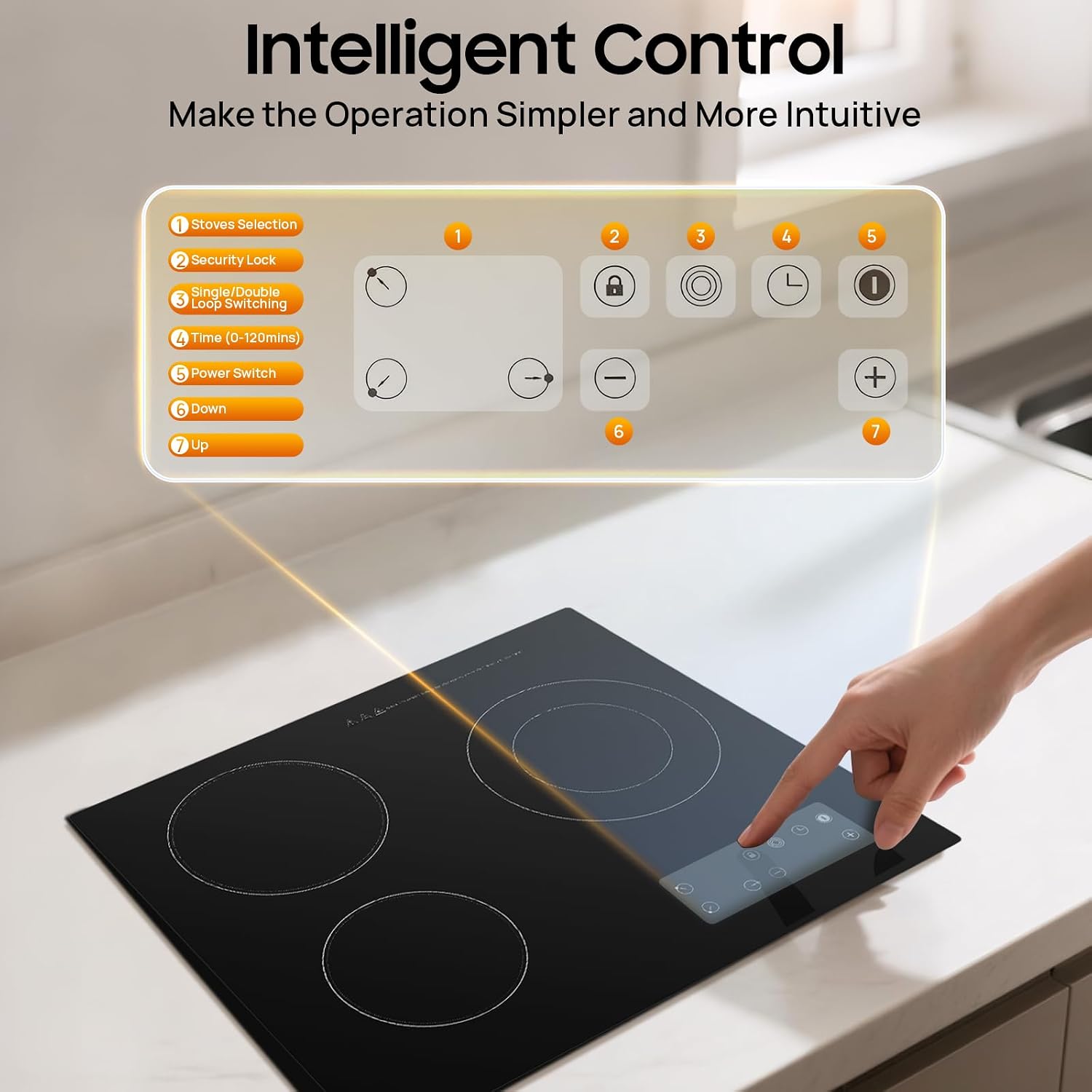 Electric Stove Top Burner, 2600W 110V Induction Cooktop 3 Burner Electric Cooktop with 9 Heating Levels And Led Display Screen for Kitchens, Cabins, Offices 23.23 X 20.47in