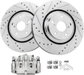 Detroit Axle - Front Drilled Rotors & Left Brake Caliper Replacement for Toyota Highlander Lexus RX350 NX300 NX300h RX450h NX200t - 3pc Set