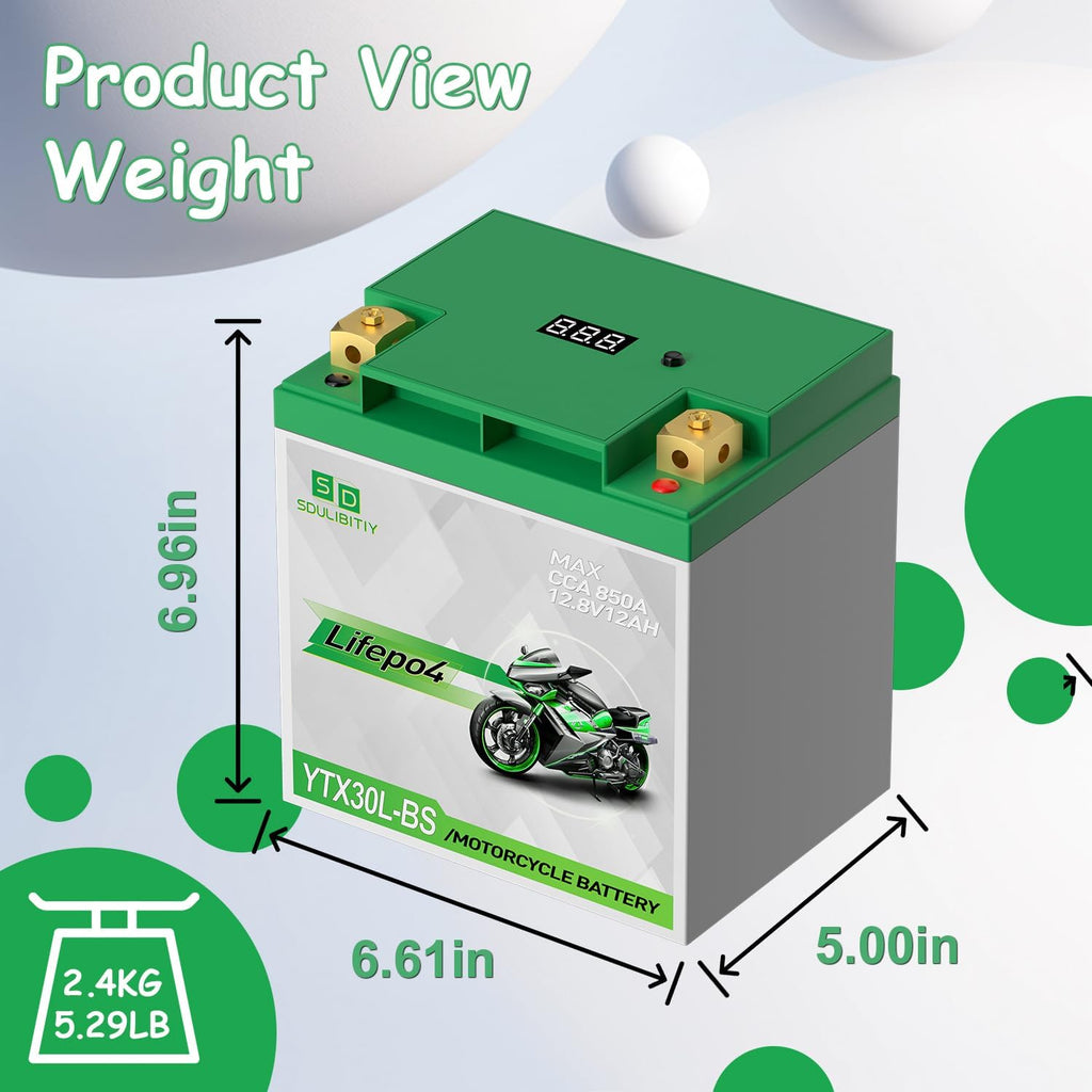 YTX30L-BS Lithium Motorcycle Battery LiFePO4 Engine Start Battery 12.8V 12AH 850 CCA LiFePO4 Engine Start Battery with BMS (Smart Battery Management System) 2500-8000 Life Cycles