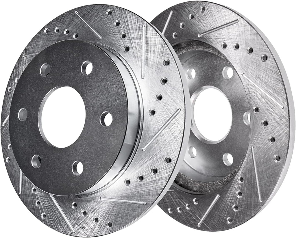 Detroit Axle - Rear Brake Kit for 06-10 Hummer H3, 09-10 Hummer H3T Replacement 2006 2007 2008 2009 2010 Drilled & Slotted Disc Brake Rotors Ceramic Brakes Pads