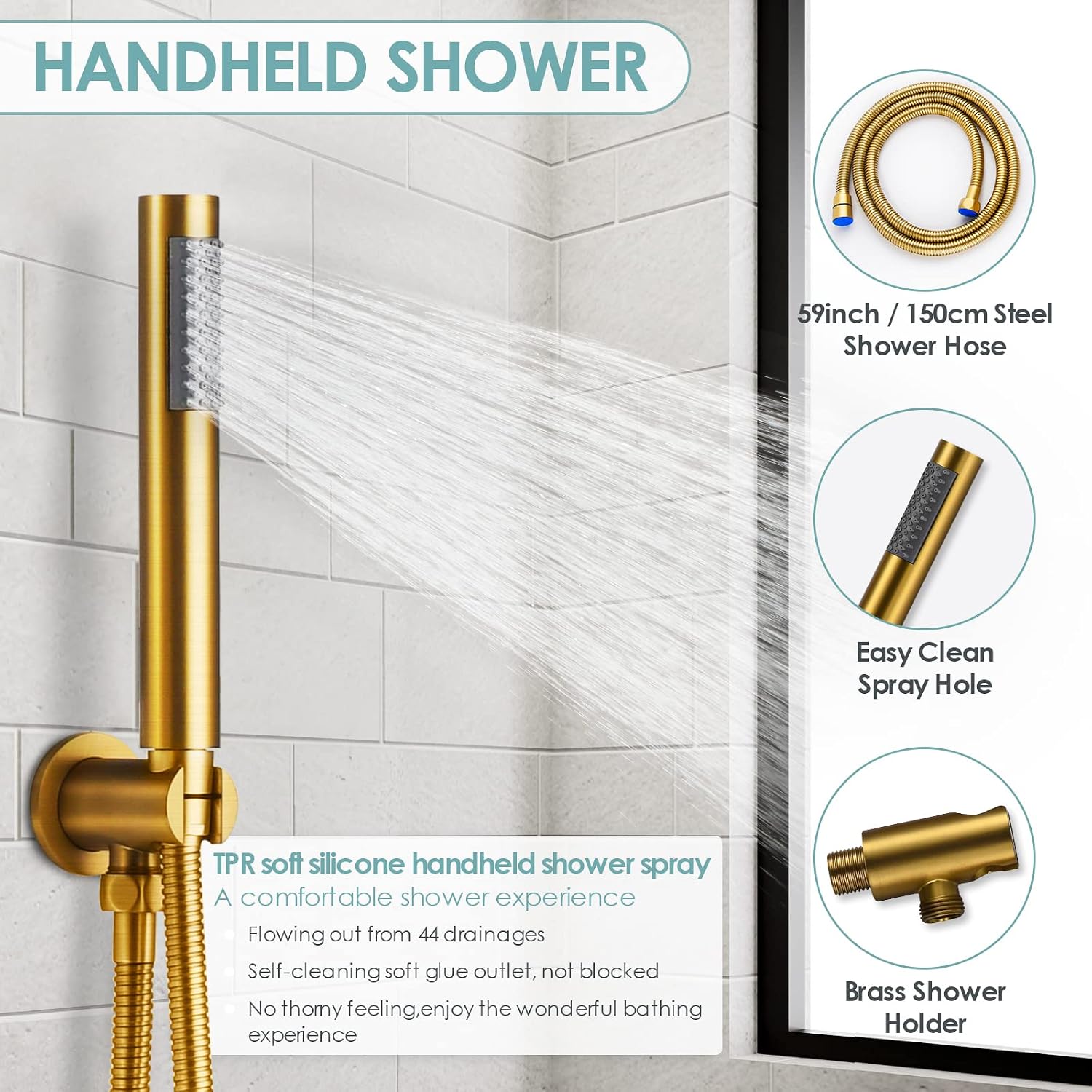 Shower System with Tub Spout: EVERSTEIN Shower Faucet Set Complete, 3-Function Wall Mount 10 Inch High Pressure Round Rain Shower Head with Handheld Sprayer, Tub and Shower Faucet Combo (Brushed Gold)