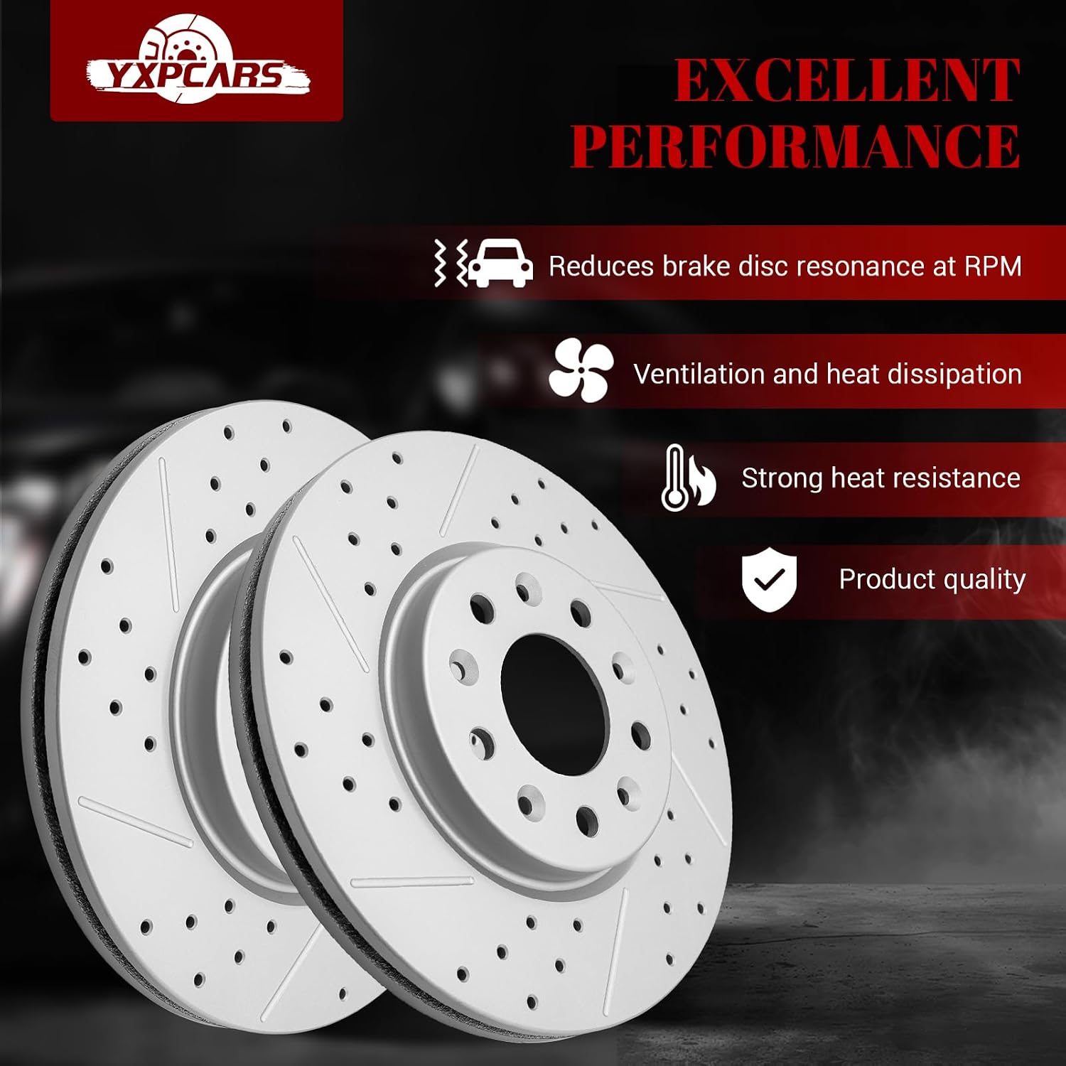 Front & Rear Drilled Slotted Rotors and Ceramic Disc Brake Pads Kit for Chevy Malibu 2016 2017 2018 2019 With Manual Parking Brake