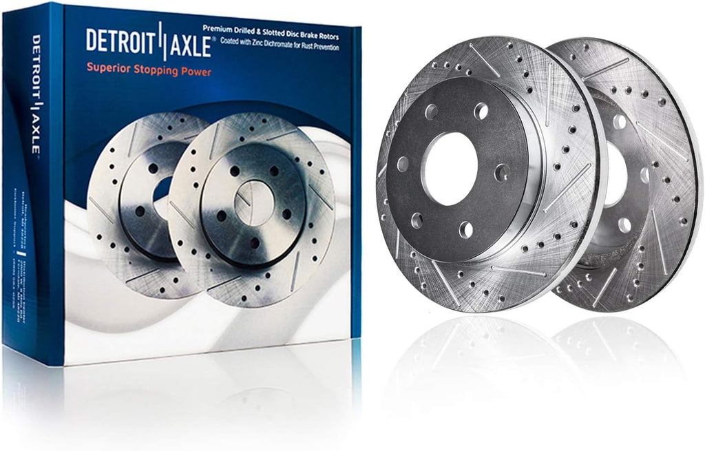 Detroit Axle - Rear Brake Kit for 06-10 Hummer H3, 09-10 Hummer H3T Replacement 2006 2007 2008 2009 2010 Drilled & Slotted Disc Brake Rotors Ceramic Brakes Pads
