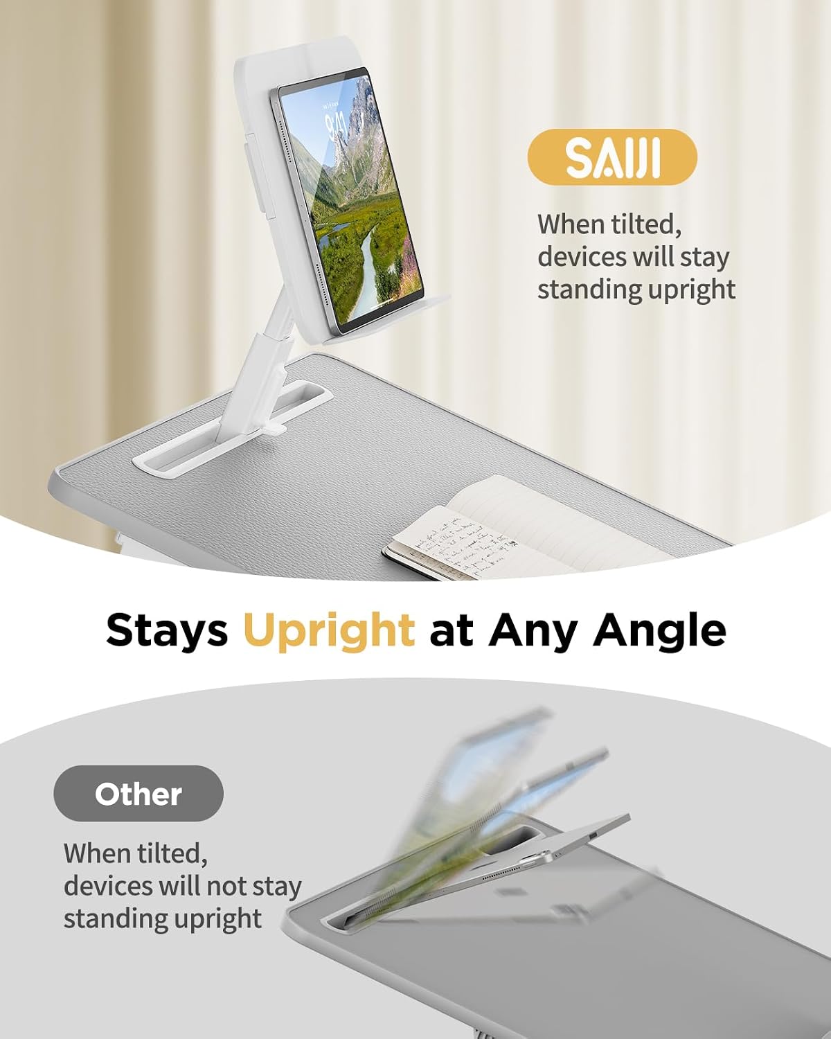 SAIJI Laptop Desk for Bed [Premium XXL Extra Large] with Upgraded Height Angle Adjustable Book Stand,Multi-Purpose Lapdesk Bed Tray Desk for Working Writing Reading Drawing (Grey)