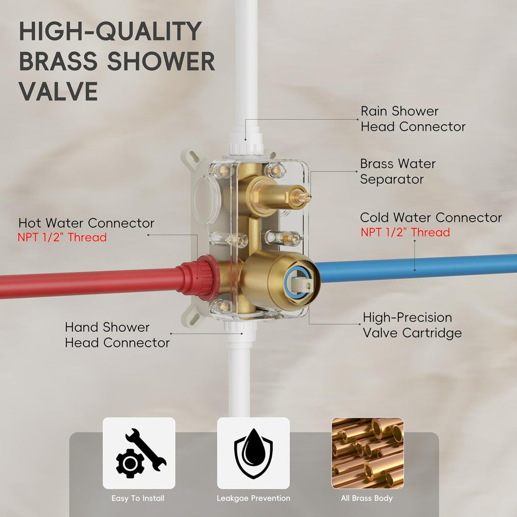 Alesco Shower Faucet Set, Gold Shower System with 12-Inch High-Pressure Rainfall Showerheads and Handheld Spray combo, Showerfixture Include Valve and Trim Kit, Brushed Gold