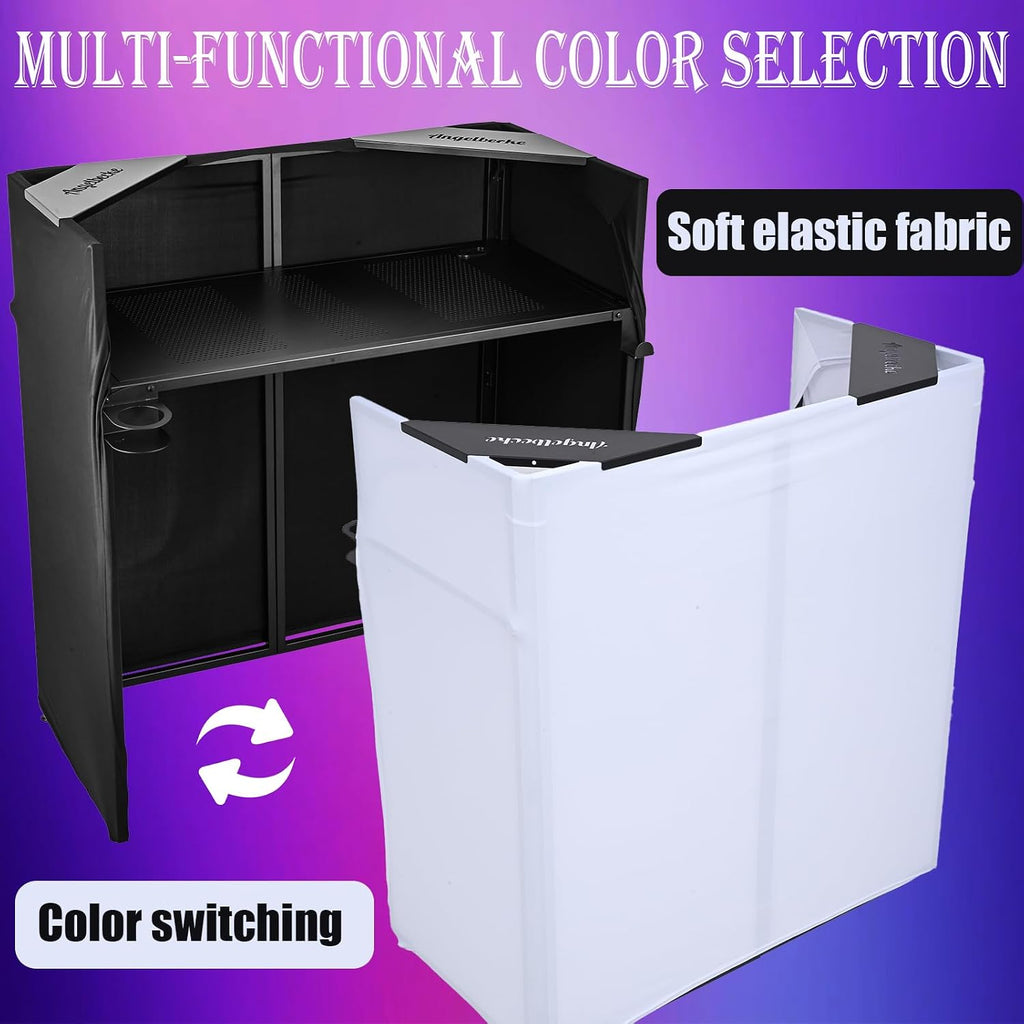 Portable DJ Booth Facade,DJ Table,Heavy-Duty DJ Table Stand Portable Booth,Iron Plate Surface DJ Facade Booth,with Carry Bag & Hook & Cup Holder (41.3'L x 20.4'W x 43.3'H)