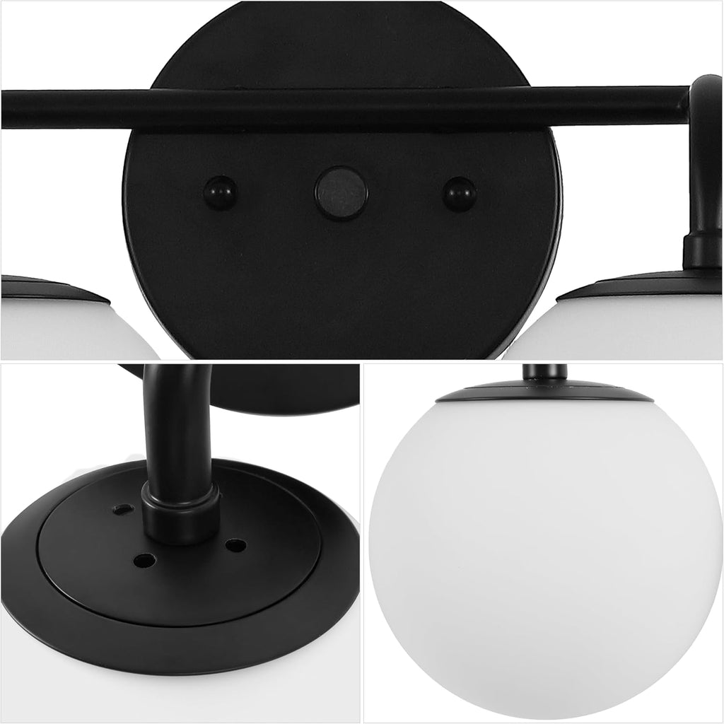 JONATHAN Y 31' Black Modern Globe Wall Sconce Vanity Light for Bathroom, White Frosted Glass Shade, Midcentury Parisian Bistro Wall Lamp, LED Bulb Included (JYL3558B)