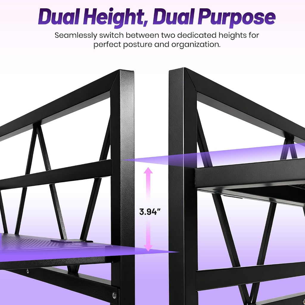 CAHAYA DJ Booth Stand Portable - DJ Table Facade for Laptop Double Top Storage Height Adjustable with Black & White Scrims DJ Stand Foldable with Storage Bag, Cable Holes, 40.7' L x 19.7' W, Black