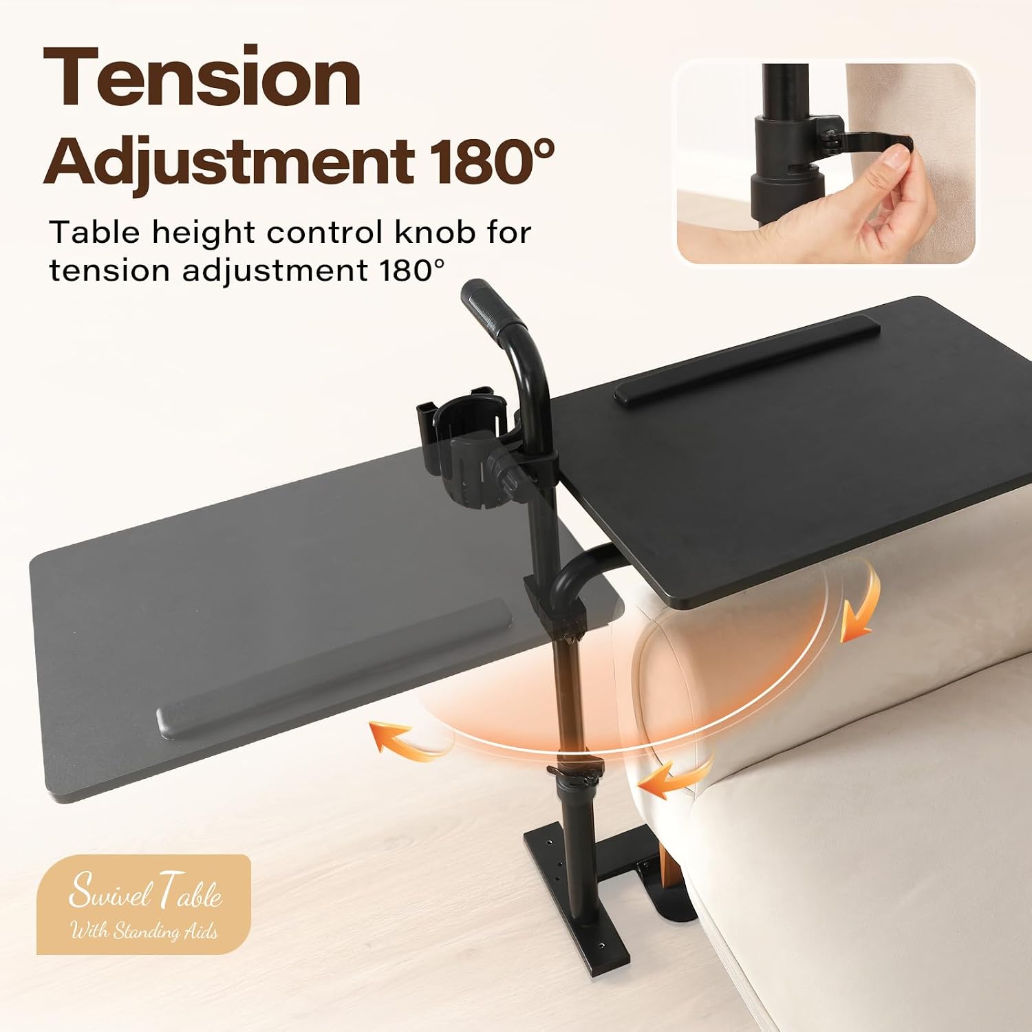 23.6'*15.7' Tray Table, 360° Swivel Table for Recliner, Tv Tray with Ergonomic Stand Assist Safety Individually Adjustable Handle, Laptop Desk for Couch, Sofa and Recliner