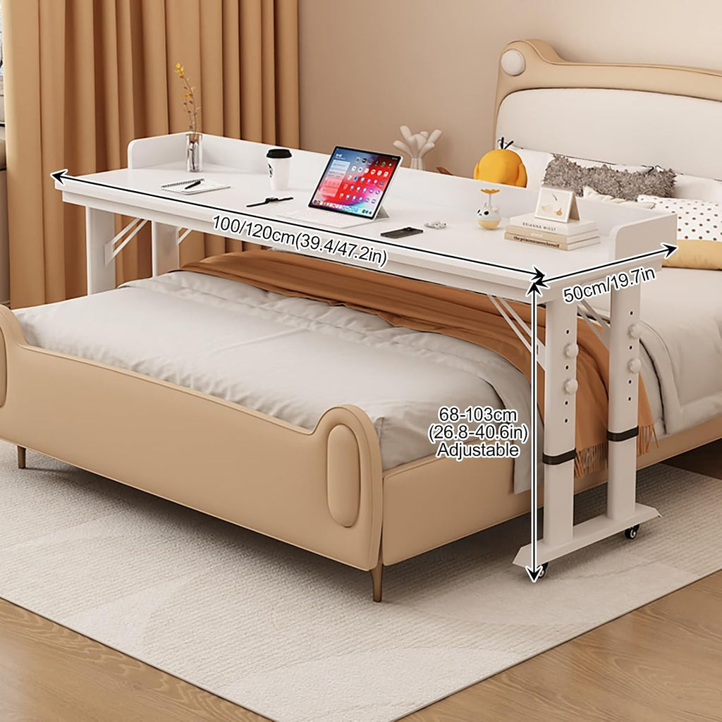 Overbed Table with Wheels Adjustable Height, Rolling Computer Desk Laptop Cart Over Bed Table for Bed Laptop Stand for Couch(Black,120cm/47.2in)