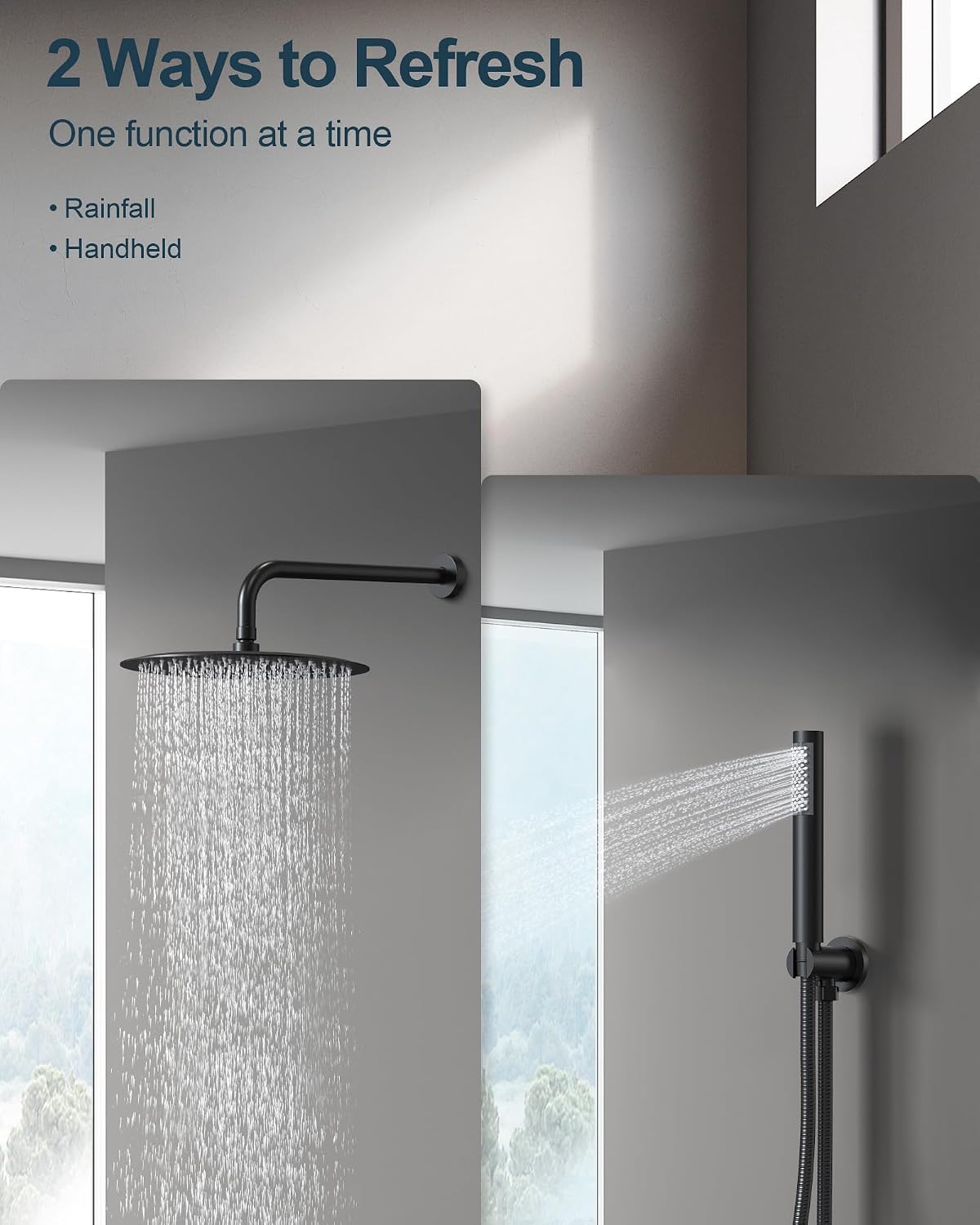 10 Inch Round Shower Faucet Set, High Pressure Rainfall Shower Head and Handheld Sprayer Combo, Matte Black