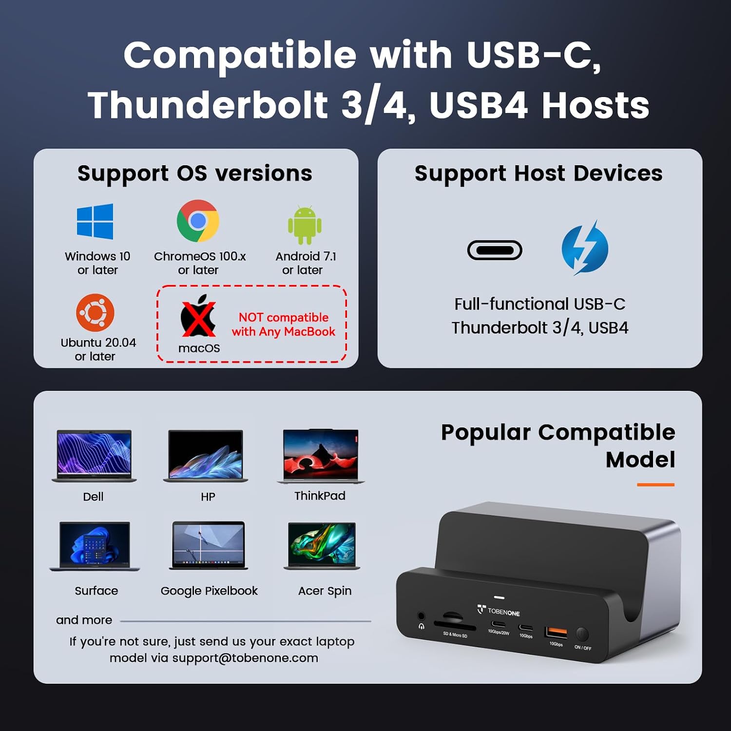 TobenONE 18-in-1 Triple 4K@60Hz Monitor Docking Station with 150W Power Supply, USB C Laptop Docking Station Stand(Single 4K@144Hz), 2.5Gbps Ethernet, 2 HDMI & DP, 8 USB, for Windows&ChromeOS