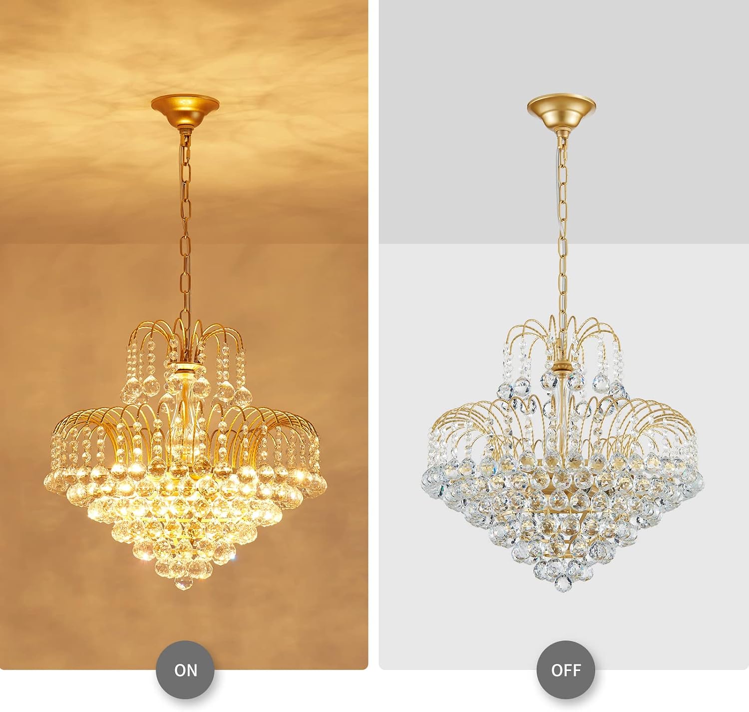 WUZUPS Crystal Chandelier Pendant Flushmount Ceiling Light Modern Lighting Fixture for Bedroom Hallway Bar Kitchen Bathroom, H 17.3' x W 18.9', Gold, E12 Base