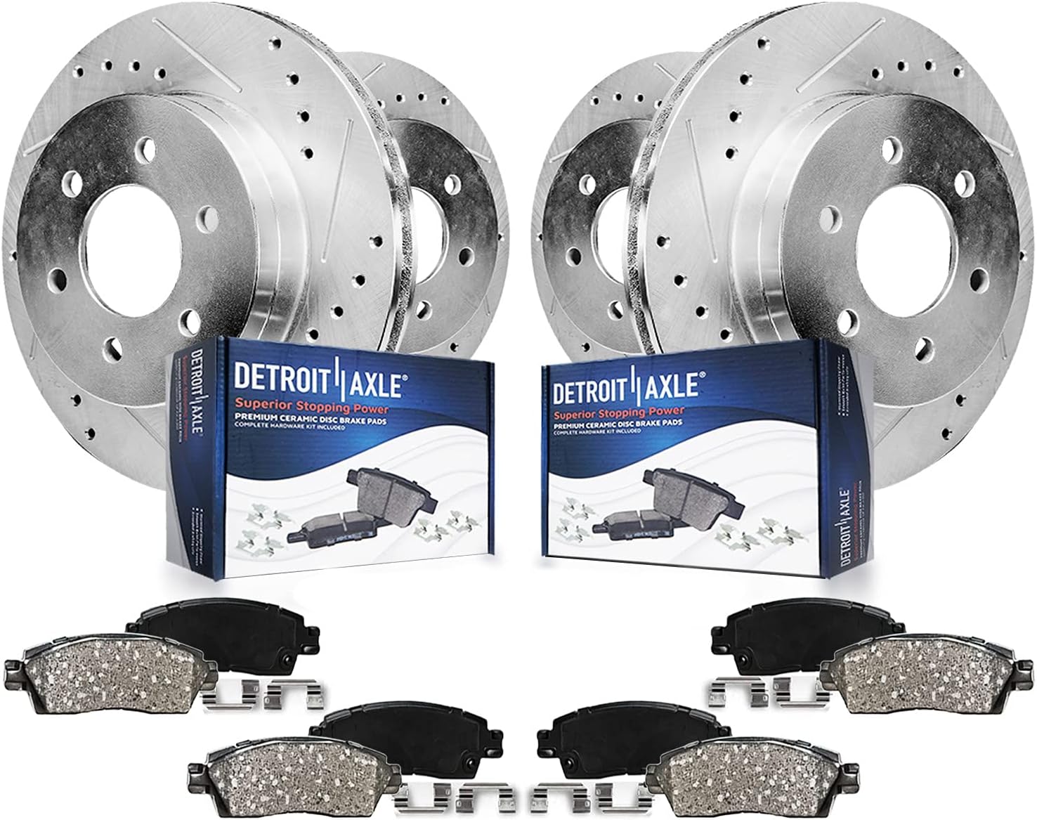 Detroit Axle - Brake Kit for 2016-2023 Nissan Titan XD Drilled and Slotted Disc Brake Rotors Ceramic Brake Pads Replacement: 14.17' inch Front and 14.37' inch Rear Rotor