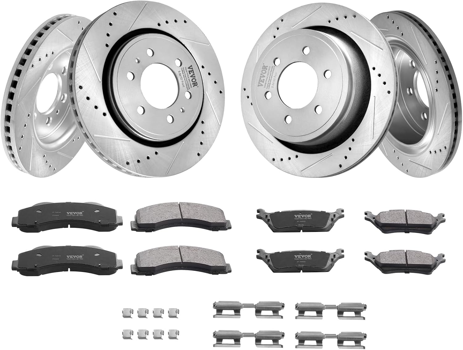 VEVOR Brake Kit Front and Rear, Compatible with 2012-2020 Ford F-150 (MPB only), Drilled and Slotted Brake Rotors Ceramic Brake Pads Replacement, 13.8' Front Rotors 13.7' Rear Rotors