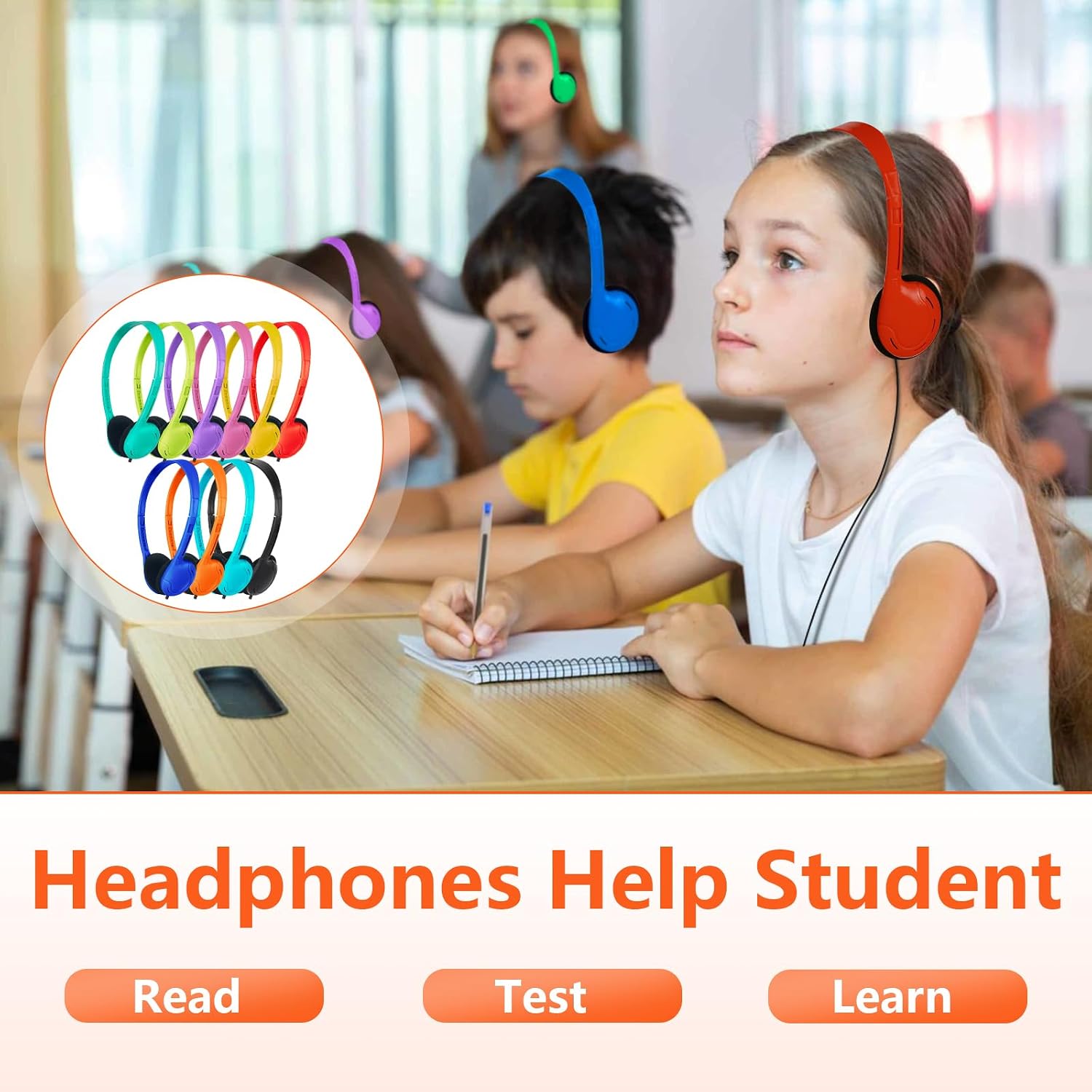 Headphones Bulk for School Classroom 100 Pack On Ear Classroom Headphones for Student,Group Learning, Computer Lab, Library, Online Lesson and Testing 3.5mm Jack (10 Mixed Colors)