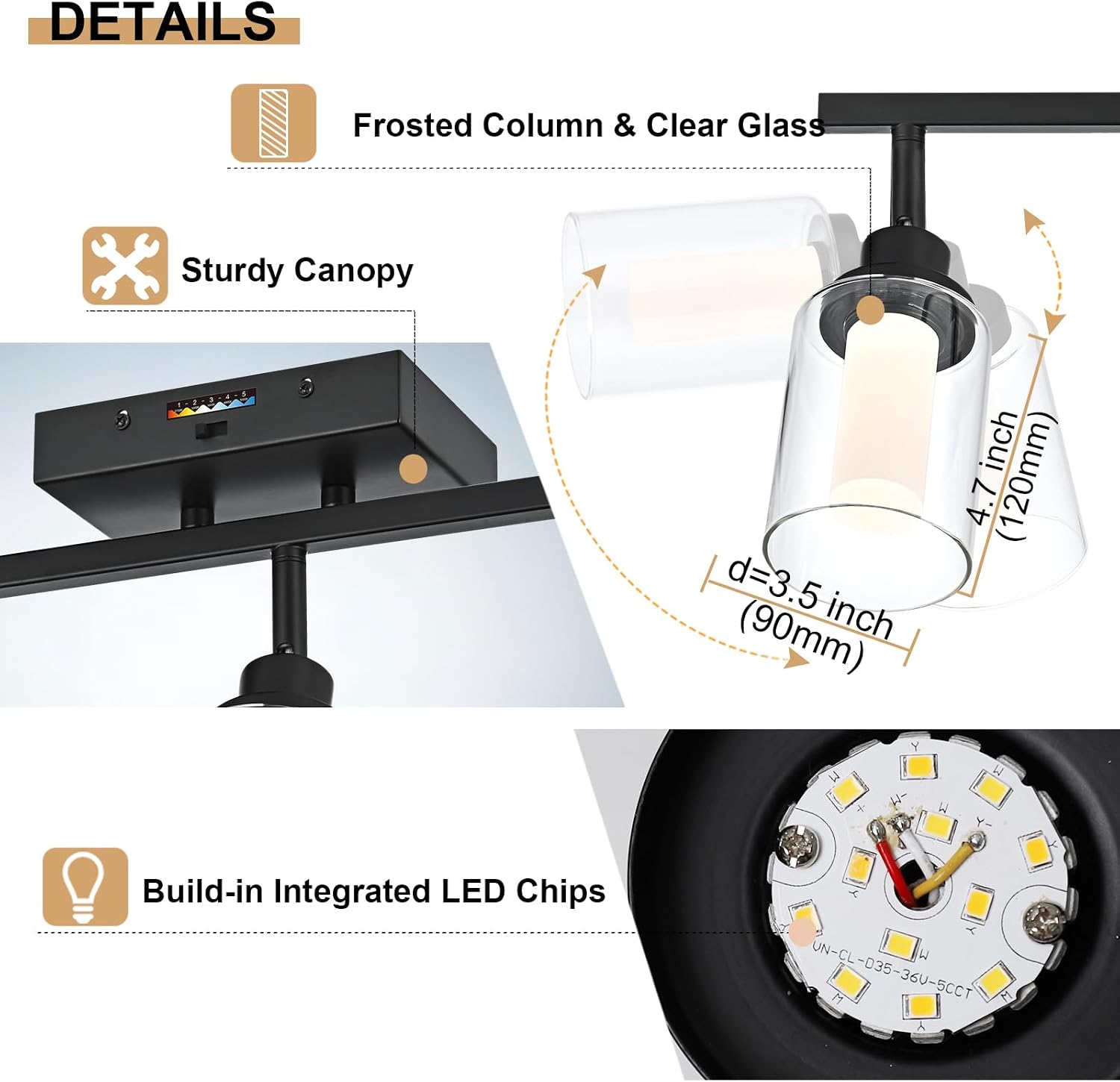 4-Light LED Black Dimmable Track Lighting Kit, 5-Color Temperature Adjustable Directional Ceiling Spotlight, Bathroom Wall Lamp with Integrated LED Chips