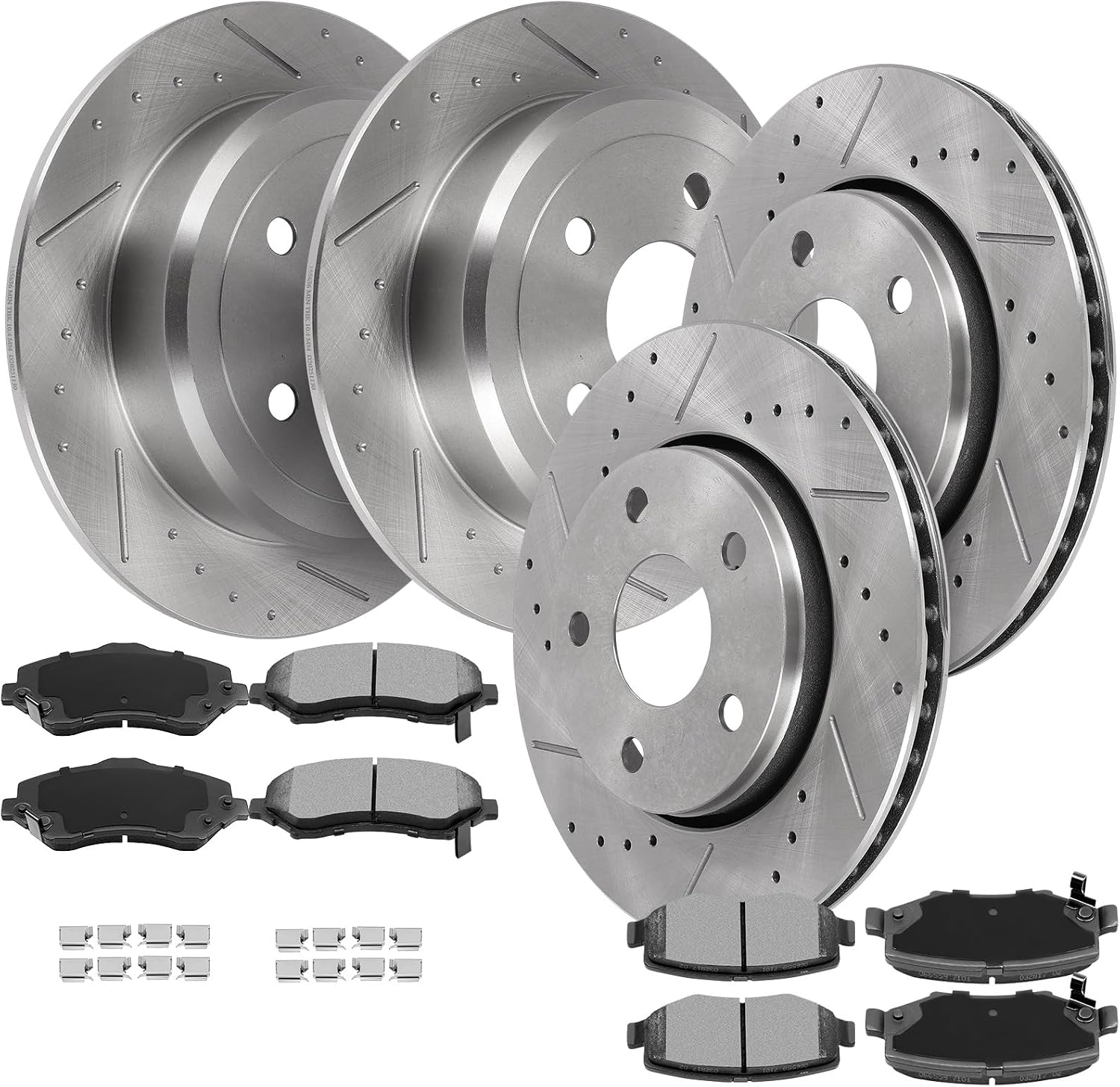 SCITOO Brake Kits For Jeep For Wrangler 2007-2017,For Jeep For Wrangler JK 2018 Front Rear Drilled & Slotted Disc Brakes Rotors and Ceramic Brakes Pads Replacement:53040;53041;D1273-8389;D1274-8390
