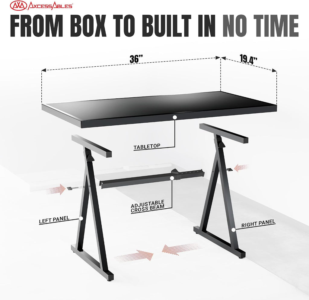 AxcessAbles Adjustable Piano Keyboard Stand and DJ Controller Desk – Removable 36'x19.4' Steel Tabletop, Height Adjustable Music Workstation for Mixers, Synths, Recording, and Live Performance
